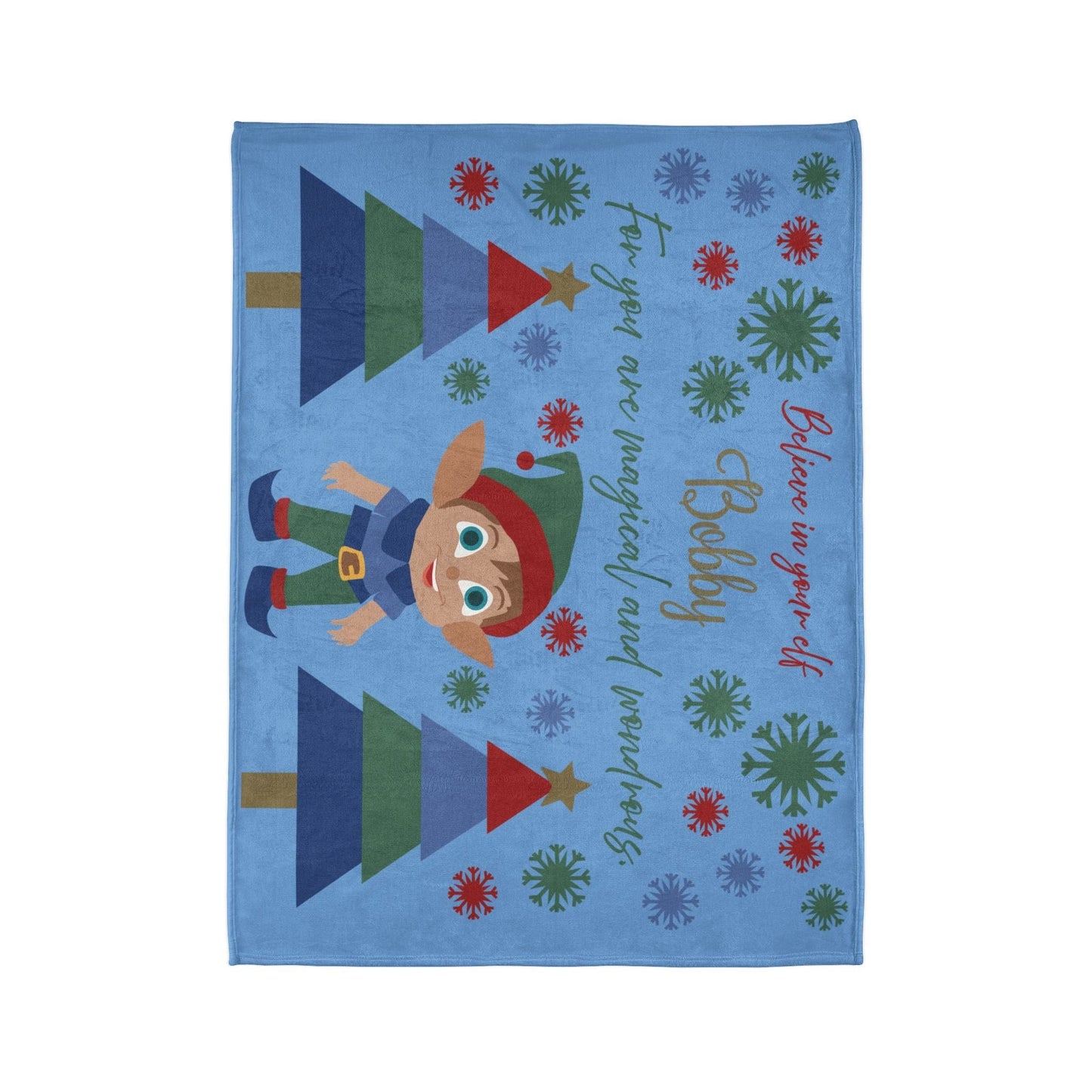 Printify Home Decor Personalised Christmas Elf Blanket - Blue