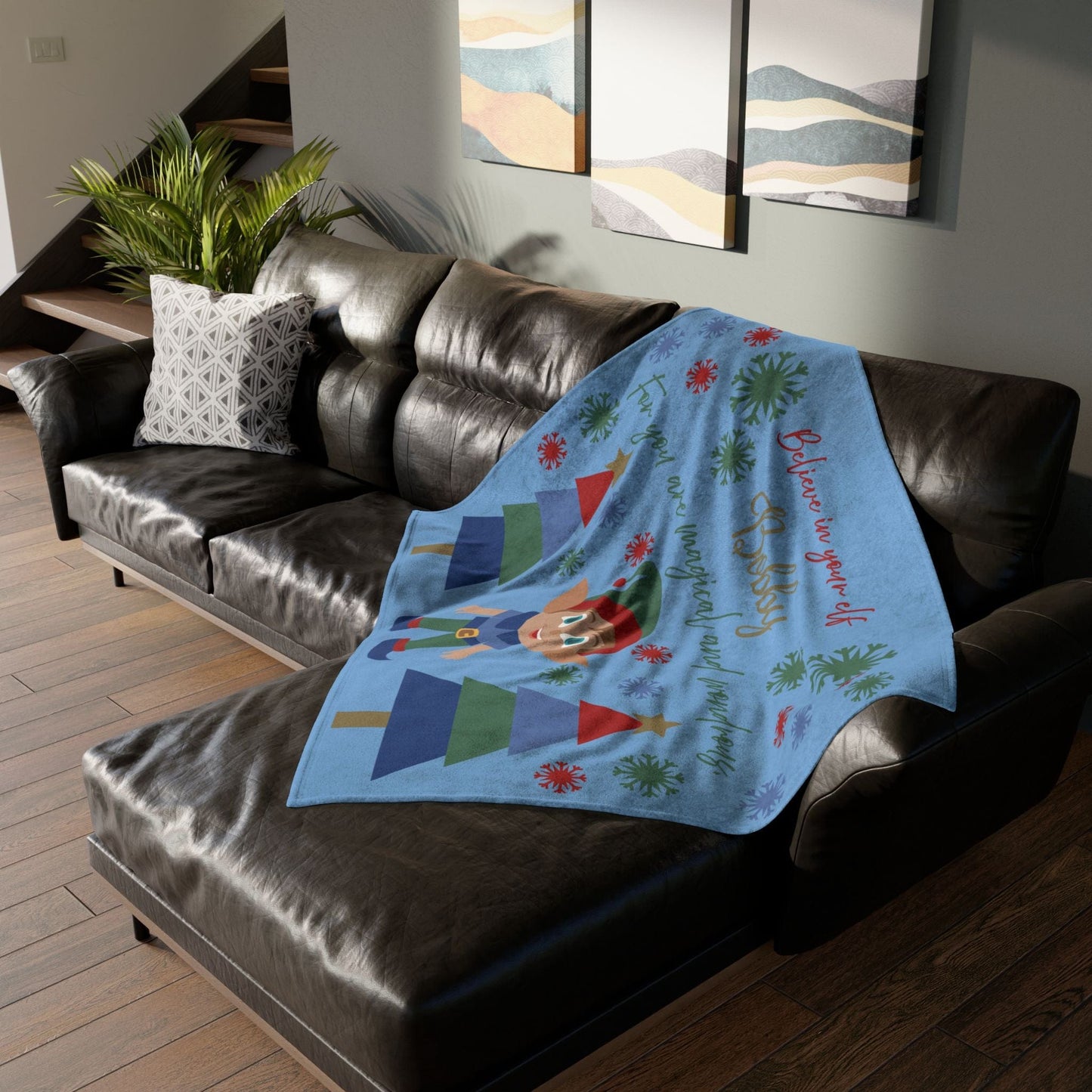 Printify Home Decor Personalised Christmas Elf Blanket - Blue