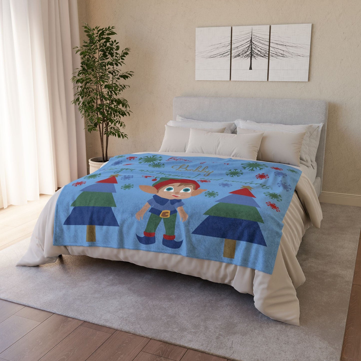 Printify Home Decor Personalised Christmas Elf Blanket - Blue