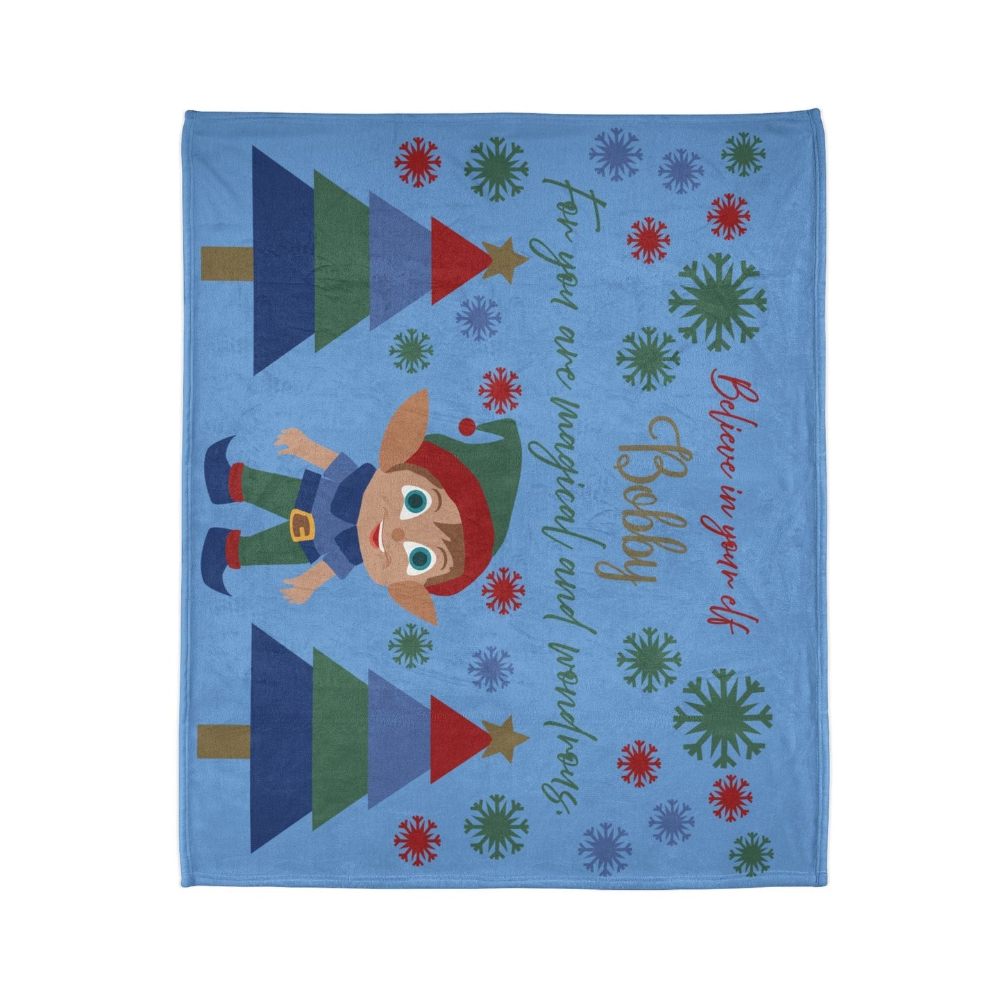 Printify Home Decor Personalised Christmas Elf Blanket - Blue