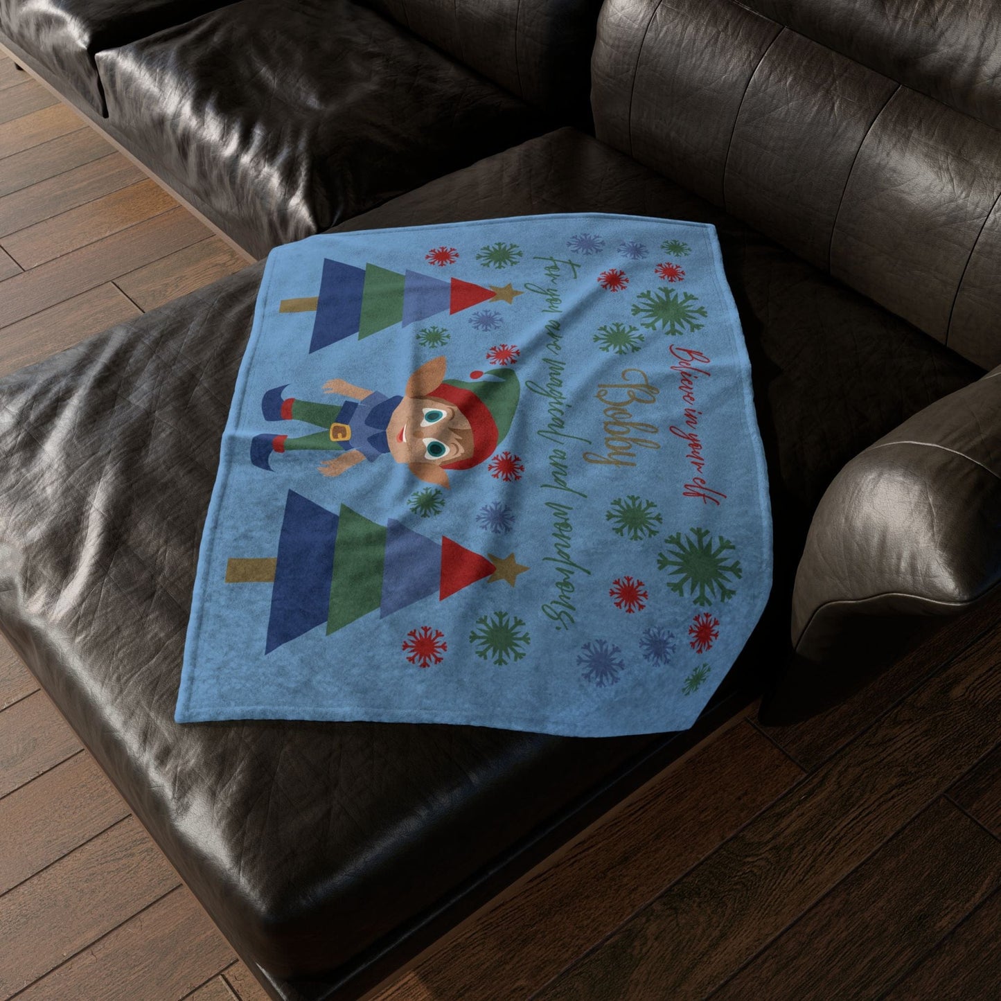 Printify Home Decor Personalised Christmas Elf Blanket - Blue