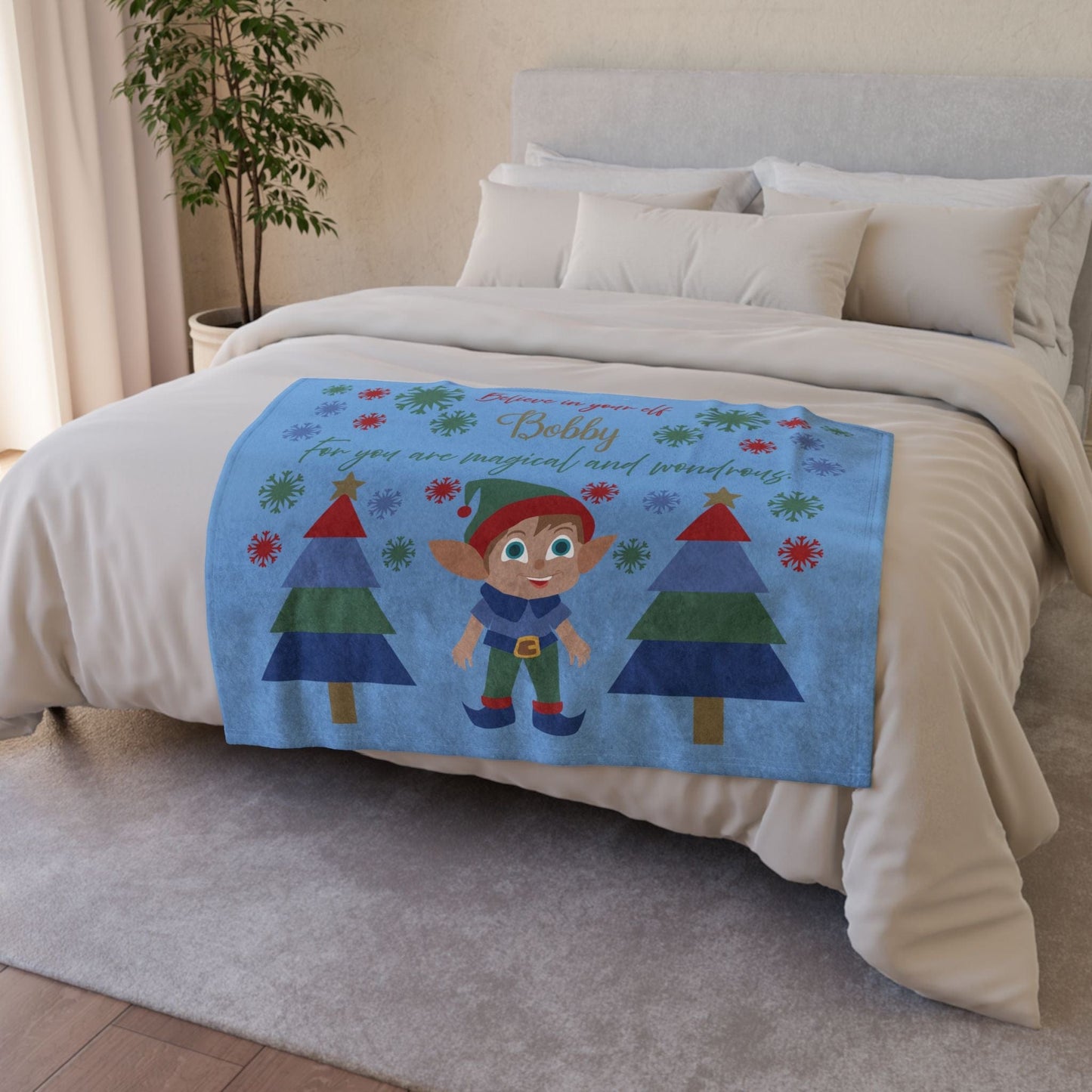 Printify Home Decor Personalised Christmas Elf Blanket - Blue