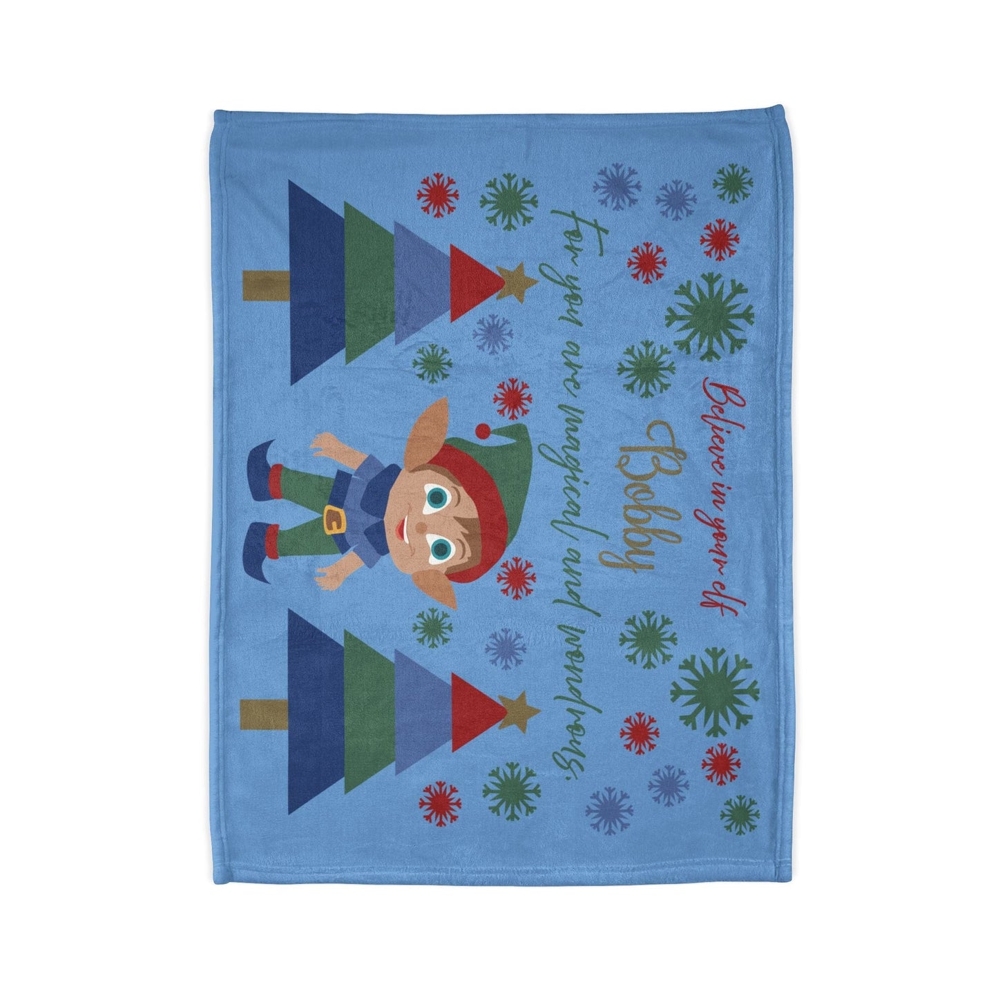 Printify Home Decor Personalised Christmas Elf Blanket - Blue