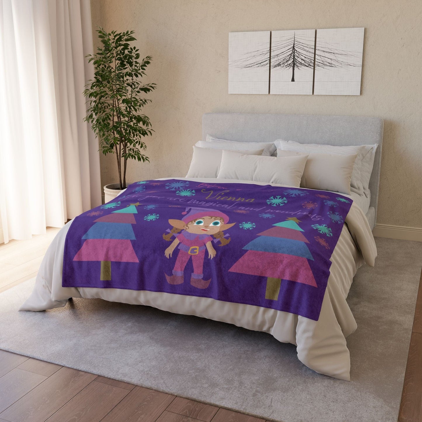 Printify Home Decor Personalised Christmas Elf Blanket - Purple