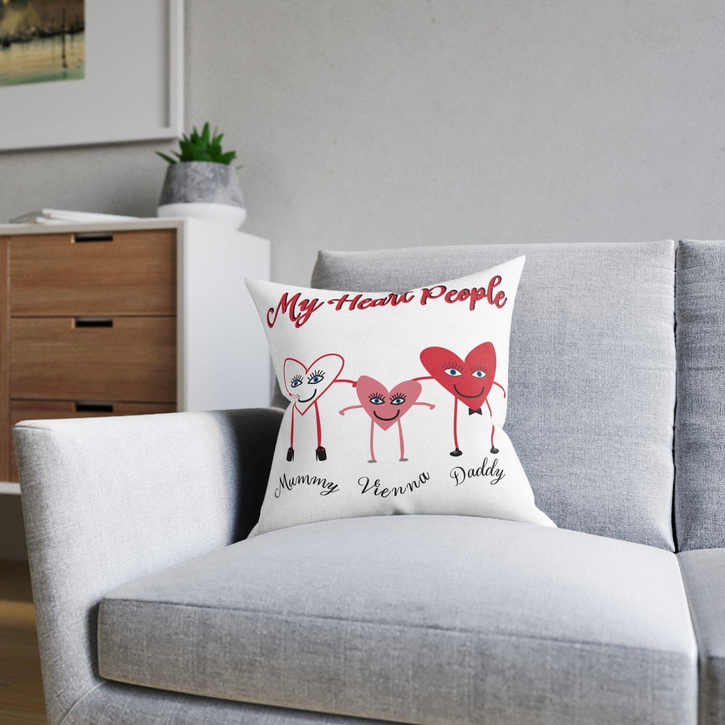 Printify Home Decor Personalised Cushion - My Heart 3 People