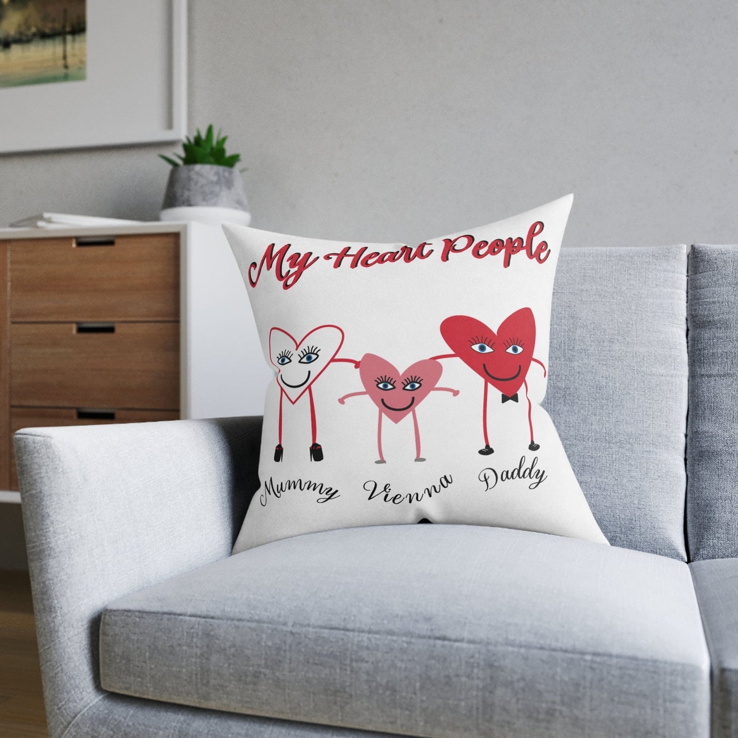 Printify Home Decor Personalised Cushion - My Heart 3 People
