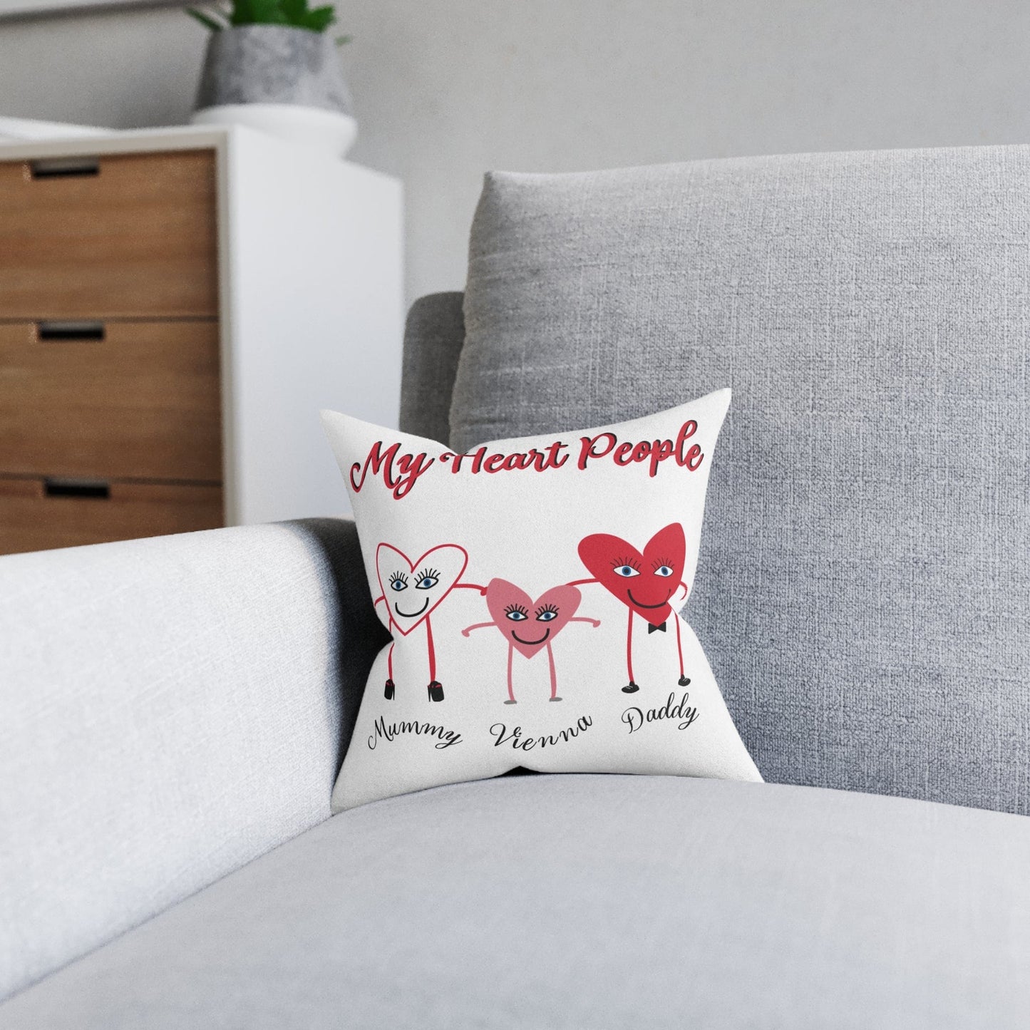 Printify Home Decor Personalised Cushion - My Heart 3 People