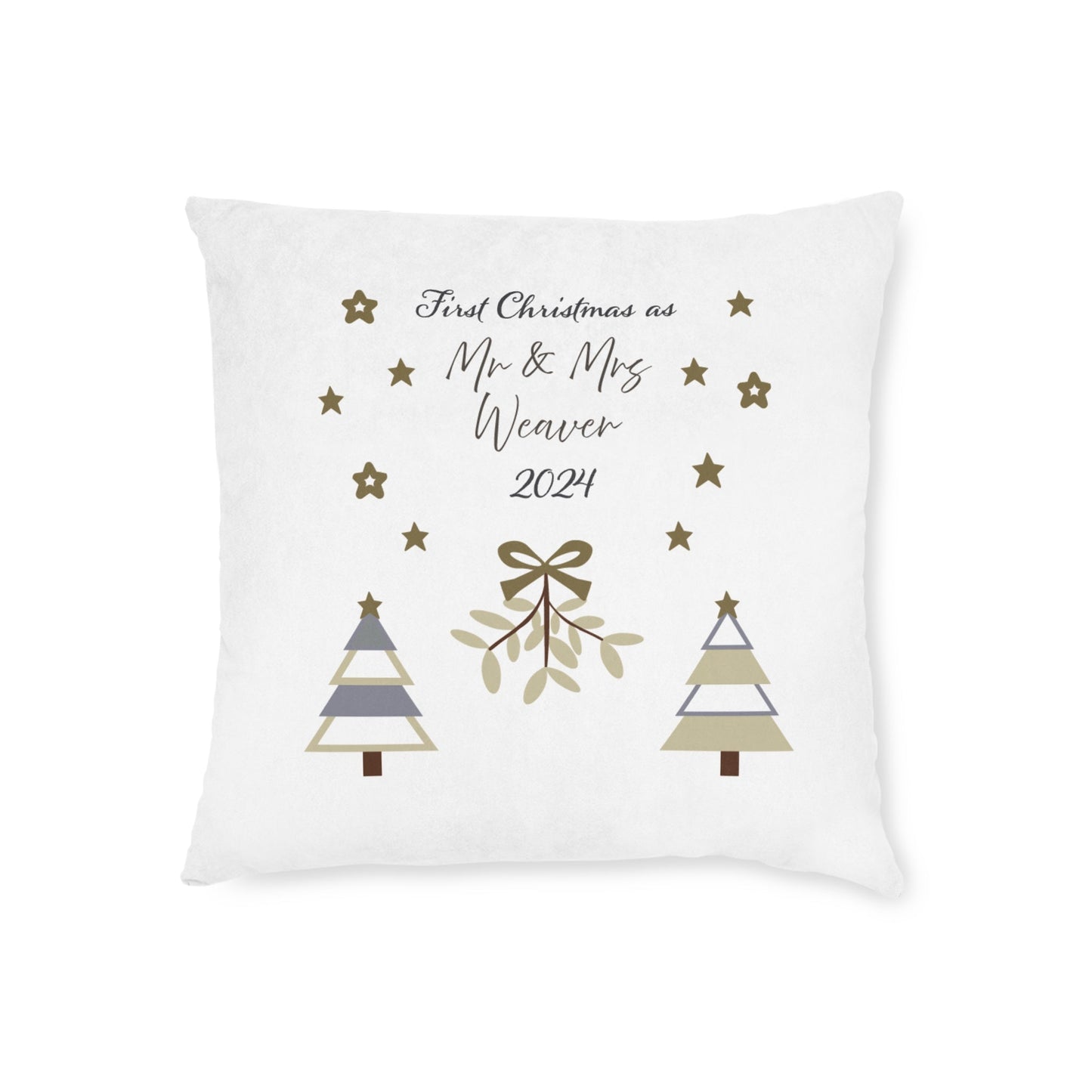 Printify Home Decor Personalised First Christmas as Mr & Mrs Cushion – Neutral Palette
