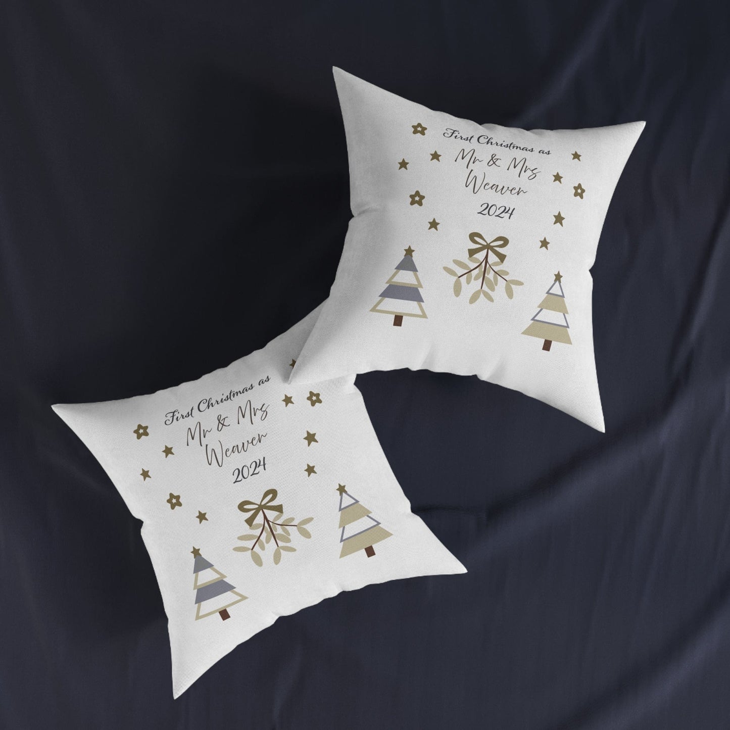 Printify Home Decor Personalised First Christmas as Mr & Mrs Cushion – Neutral Palette