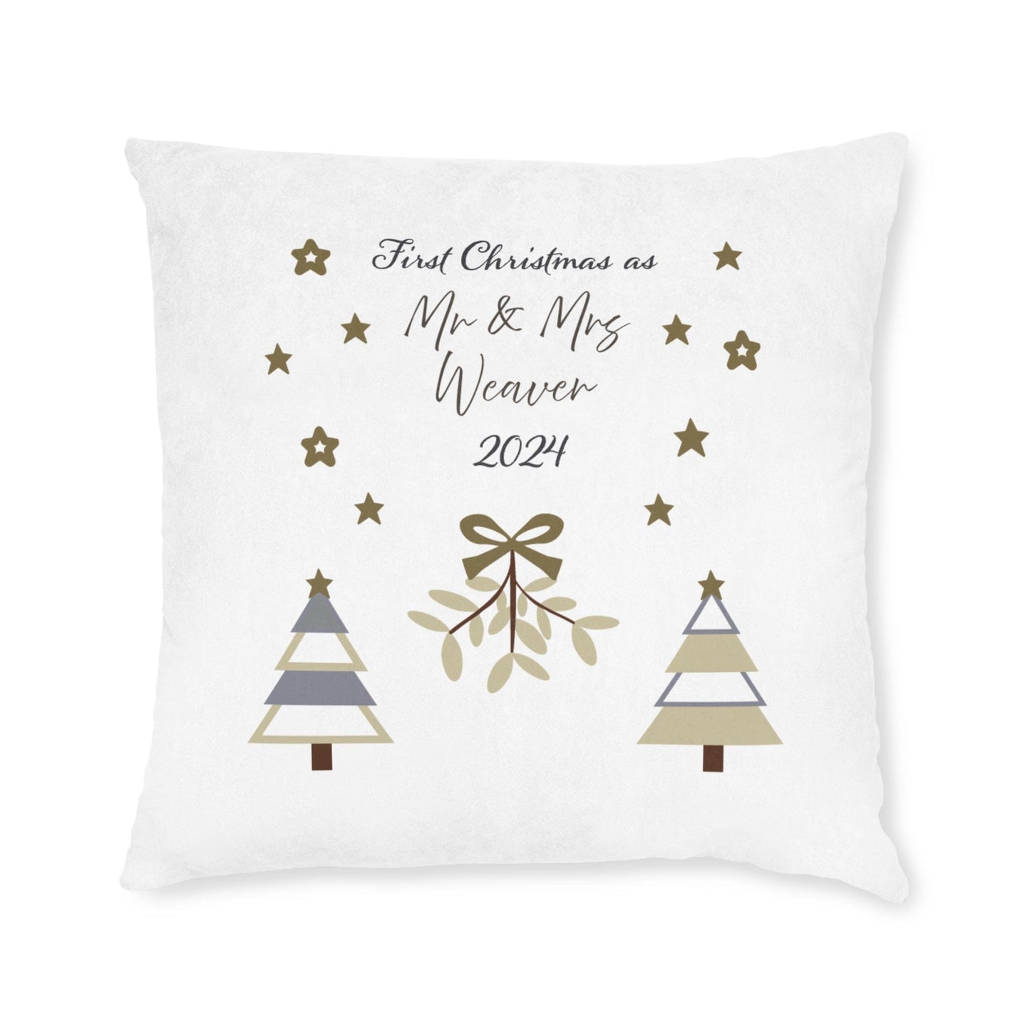 Printify Home Decor Personalised First Christmas as Mr & Mrs Cushion – Neutral Palette
