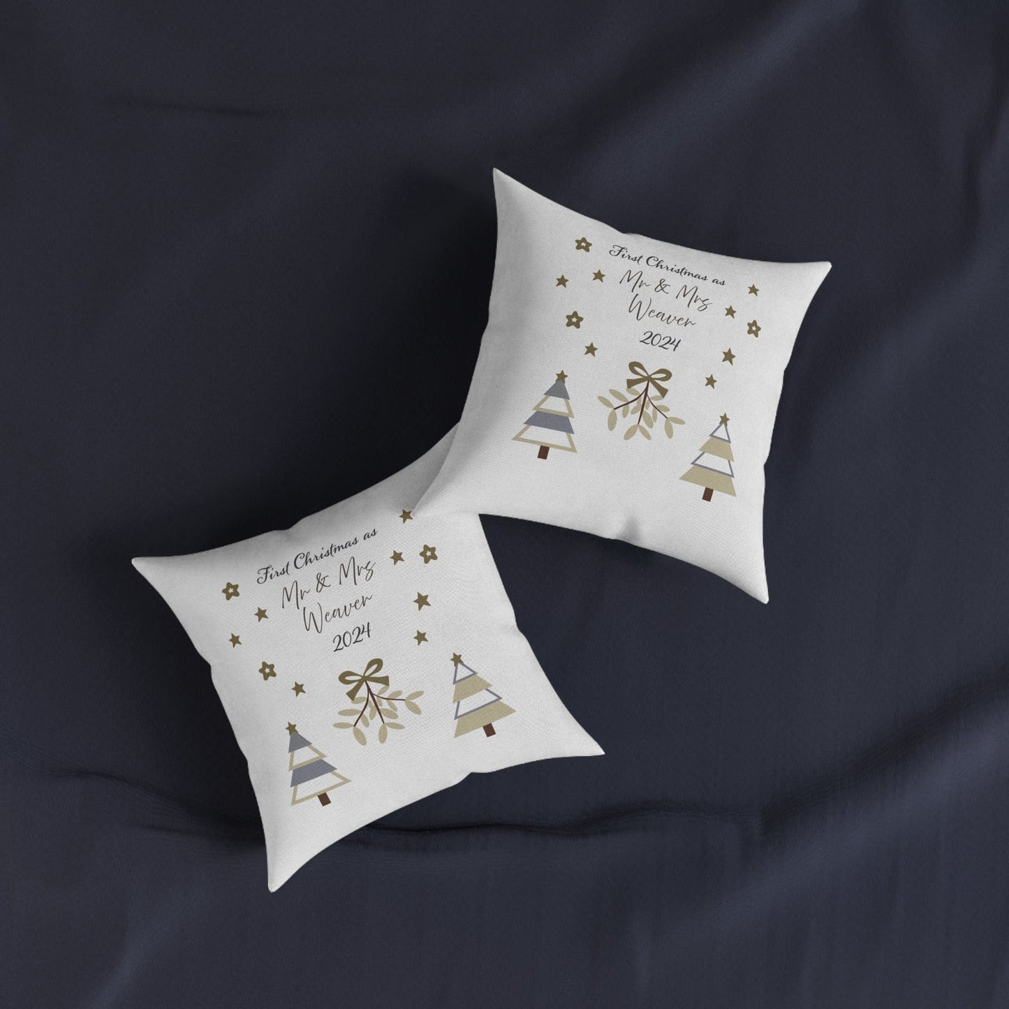 Printify Home Decor Personalised First Christmas as Mr & Mrs Cushion – Neutral Palette