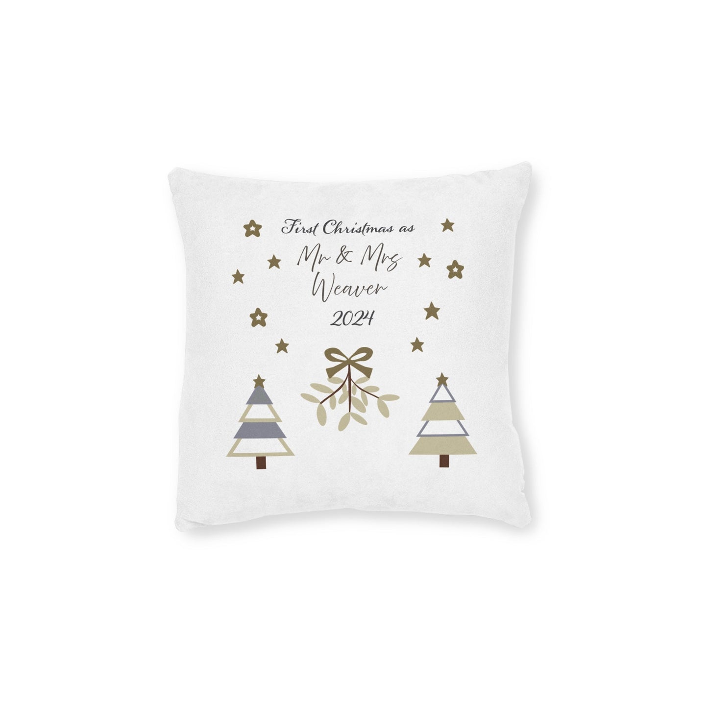 Printify Home Decor Personalised First Christmas as Mr & Mrs Cushion – Neutral Palette