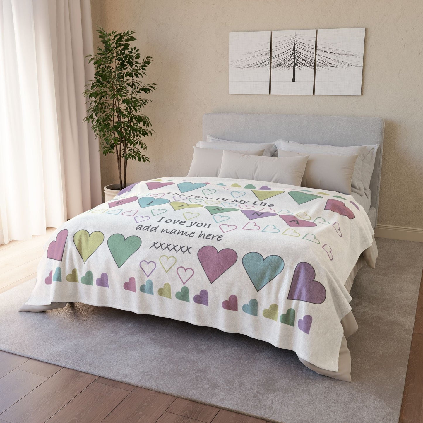 Printify Home Decor Personalised Heart Icon Blanket – Custom Name Design