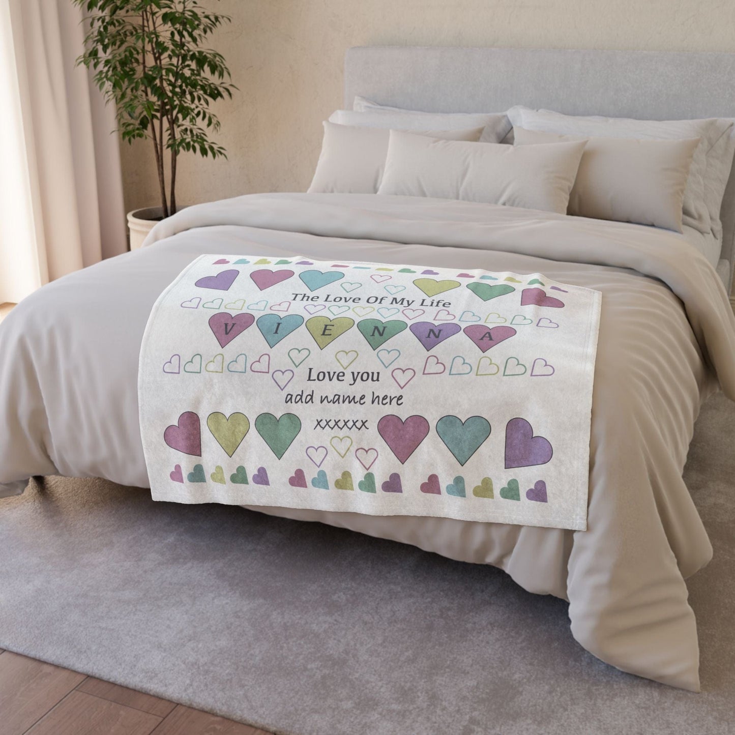 Printify Home Decor Personalised Heart Icon Blanket – Custom Name Design