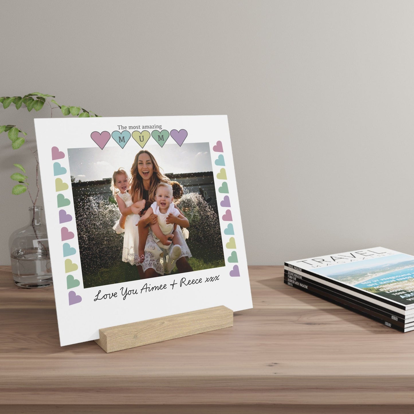 Printify Home Decor Personalised Mum Photo Board With Stand Heart