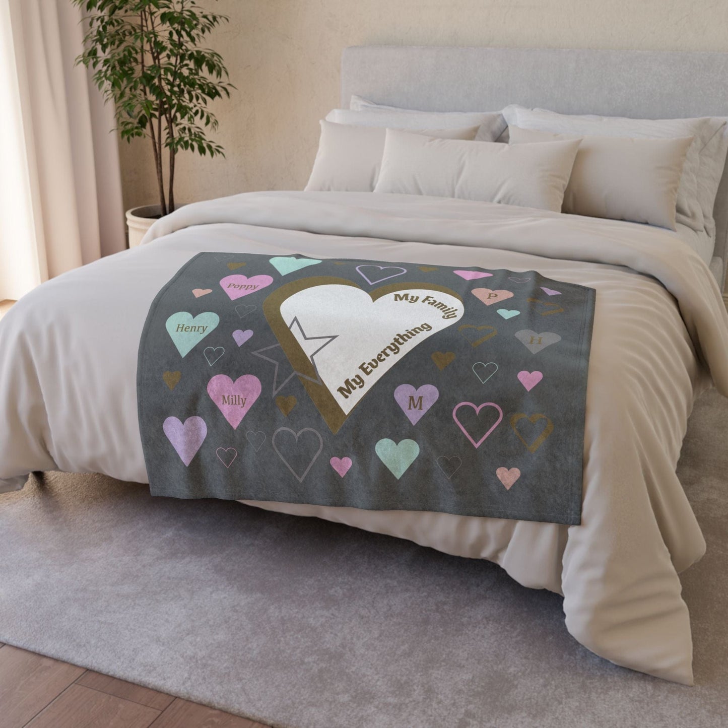Printify Home Decor Personalised My Family Hearts Blanket