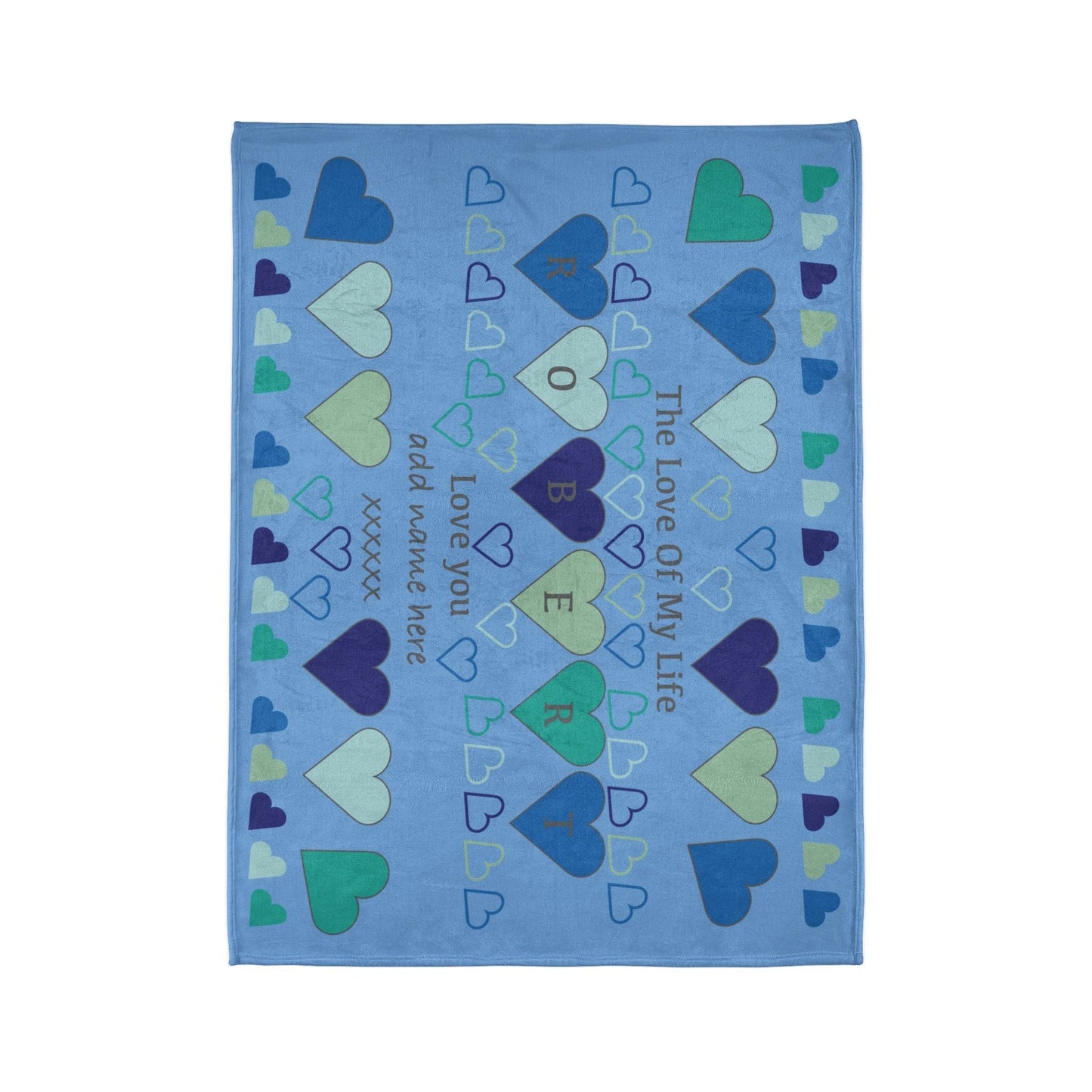 Printify Home Decor Personalised Name Heart Icon Blanket Blue