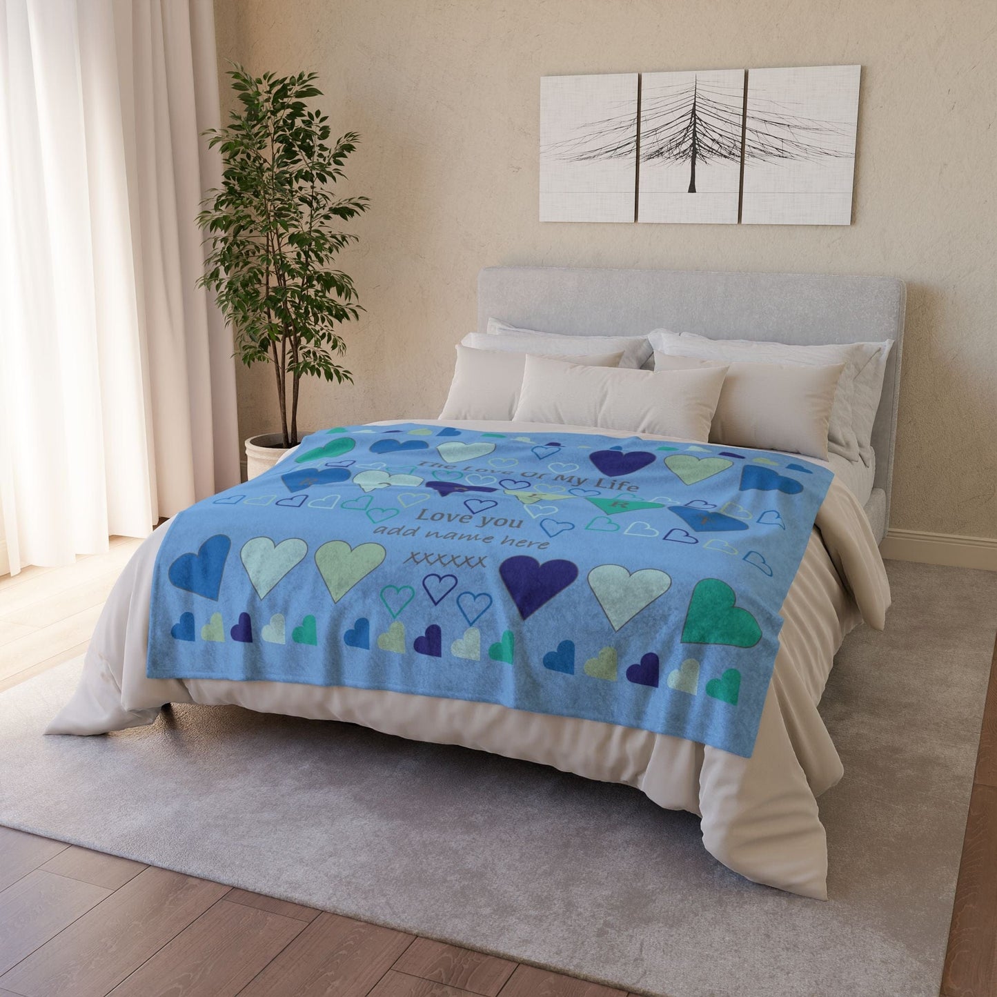 Printify Home Decor Personalised Name Heart Icon Blanket Blue