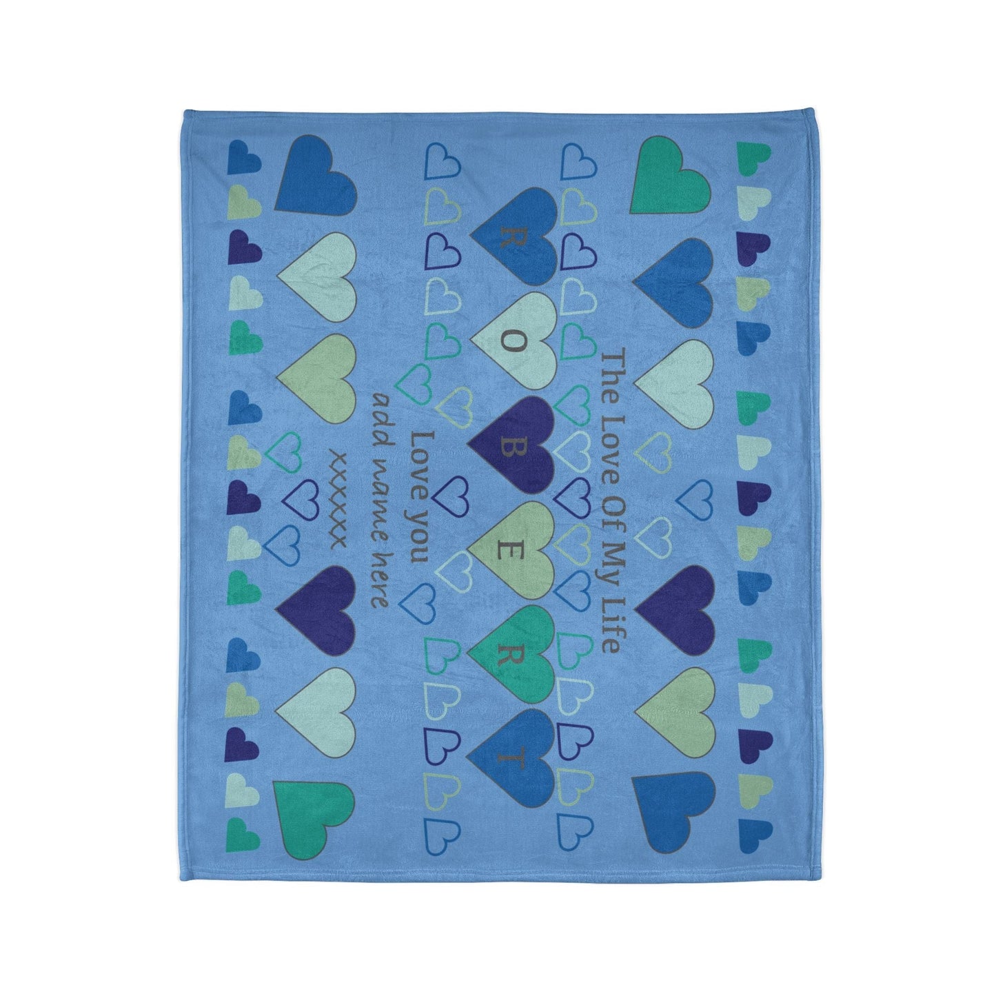 Printify Home Decor Personalised Name Heart Icon Blanket Blue