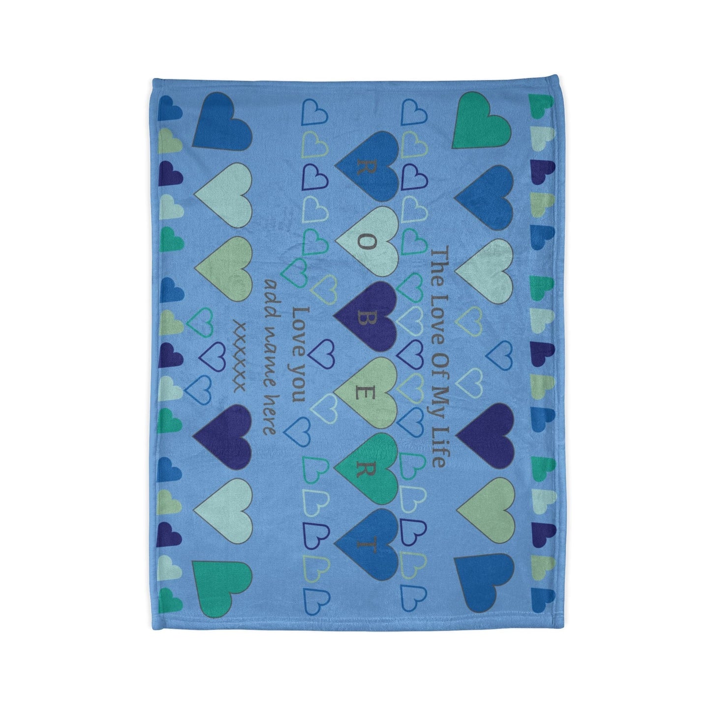 Printify Home Decor Personalised Name Heart Icon Blanket Blue