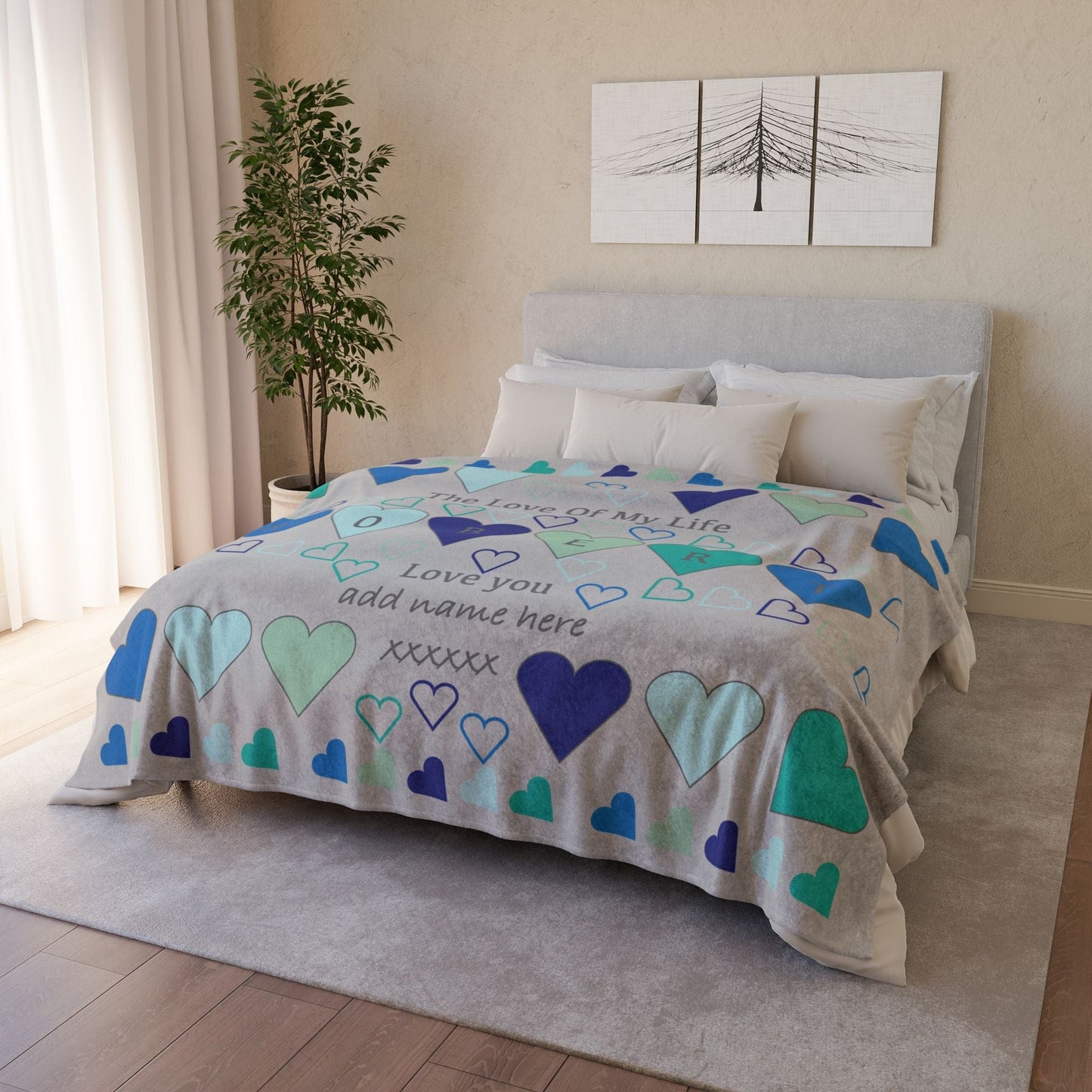 Printify Home Decor Personalised Name Heart Icon Blanket Grey