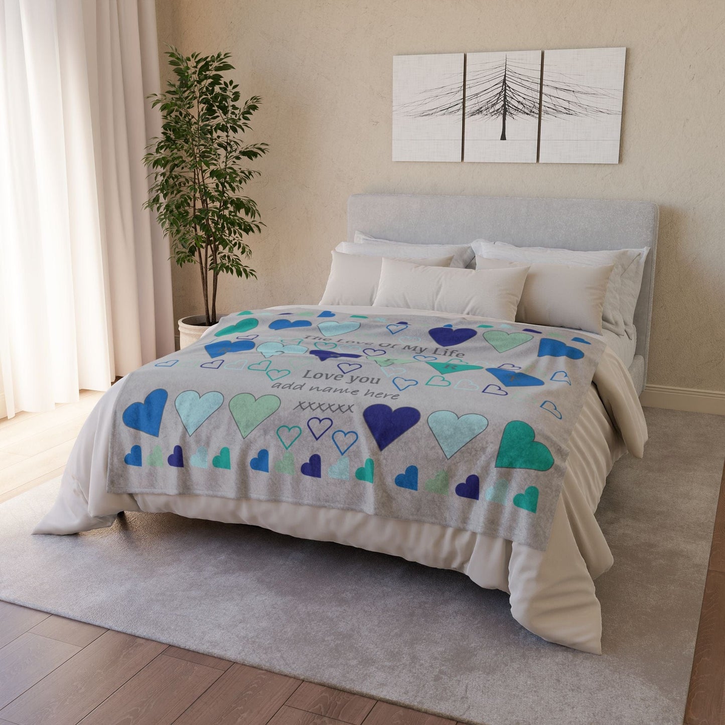 Printify Home Decor Personalised Name Heart Icon Blanket Grey