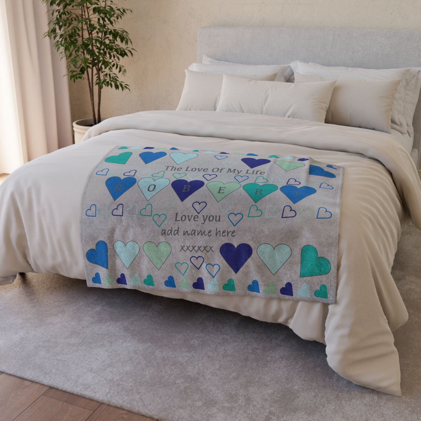 Printify Home Decor Personalised Name Heart Icon Blanket Grey