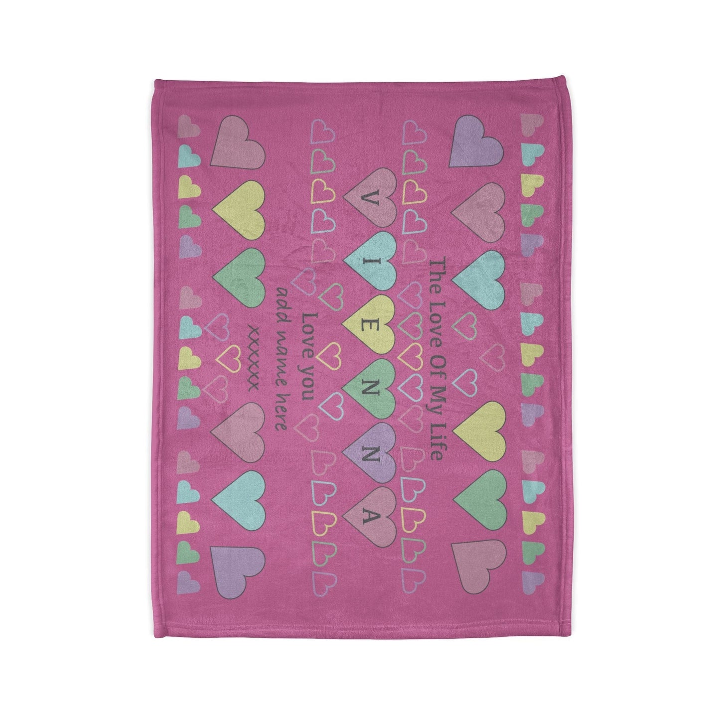 Printify Home Decor Personalised Name Heart Icon Blanket Pink