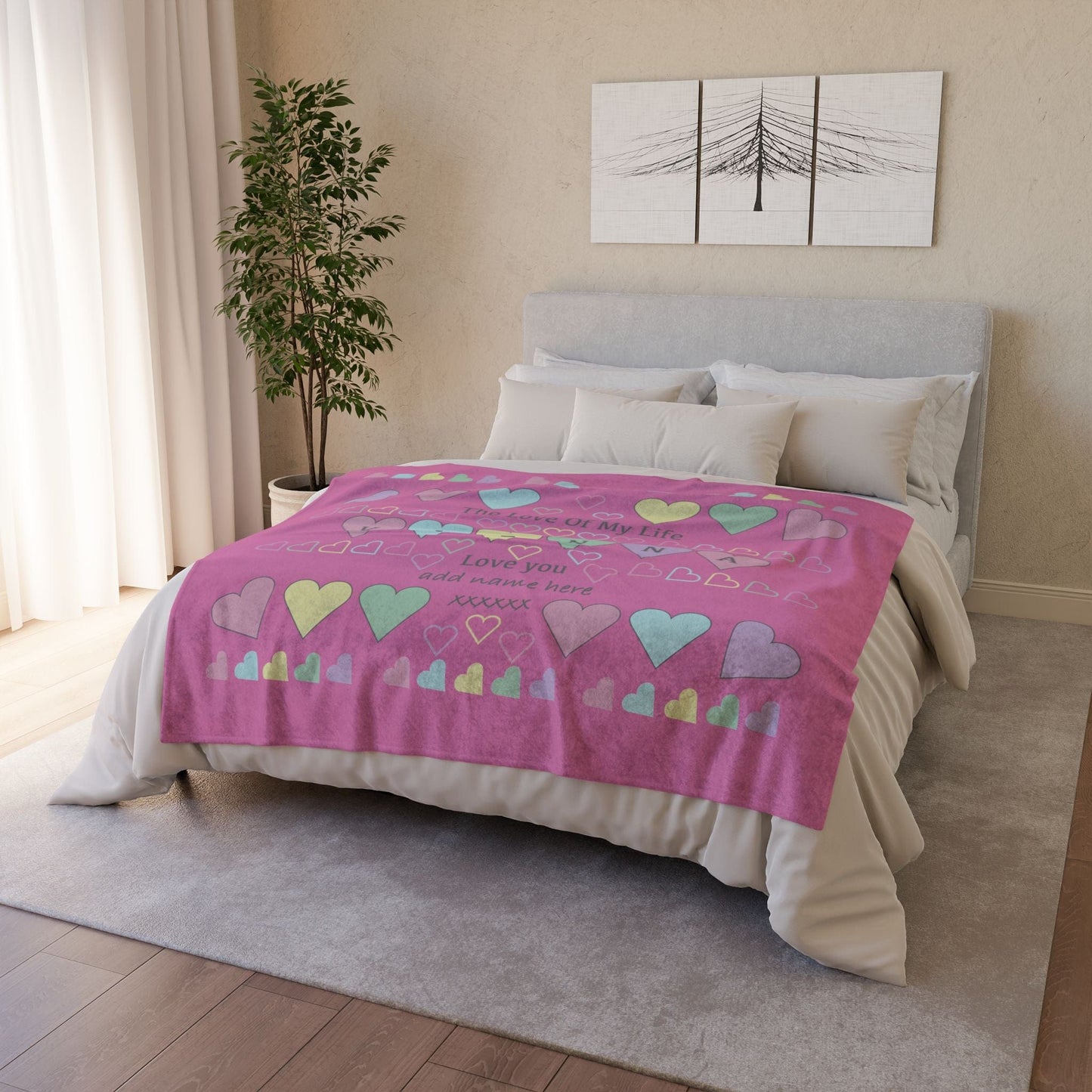 Printify Home Decor Personalised Name Heart Icon Blanket Pink