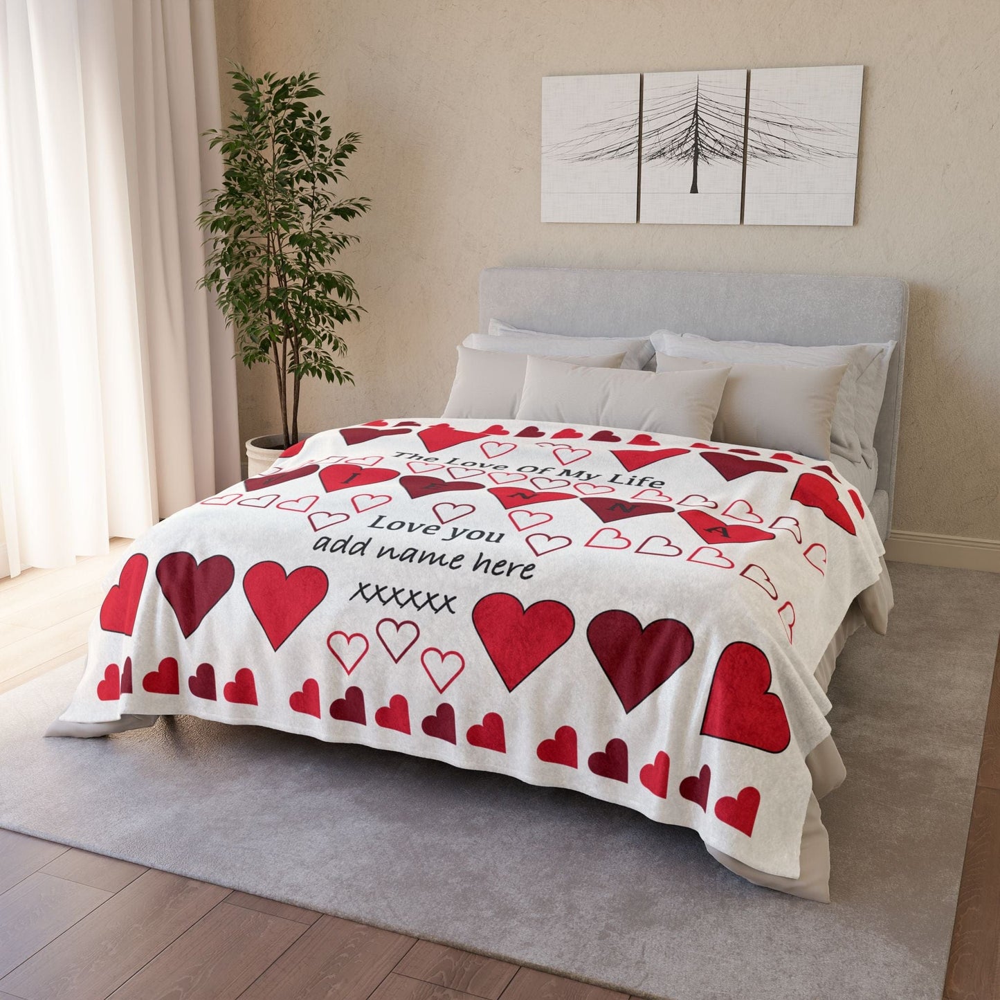 Printify Home Decor Personalised Name Heart Icon Blanket Red