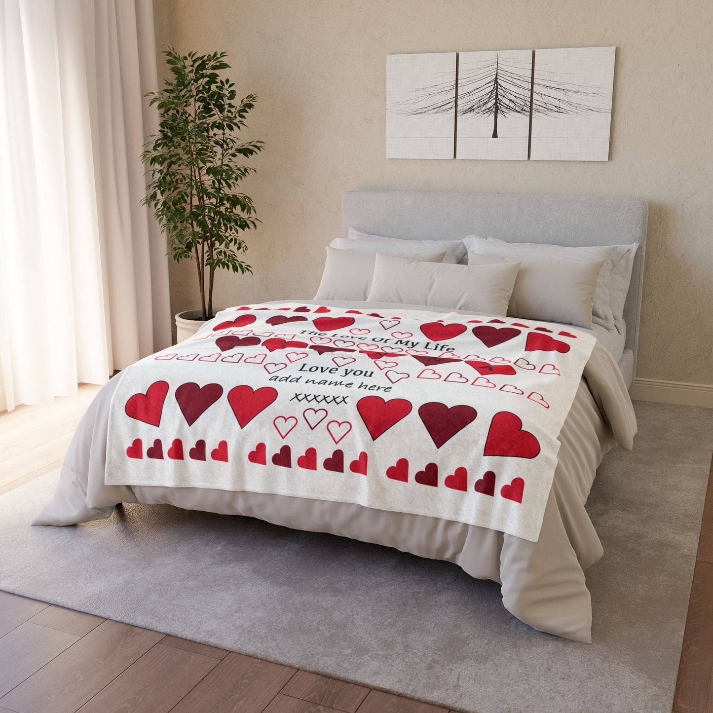 Printify Home Decor Personalised Name Heart Icon Blanket Red
