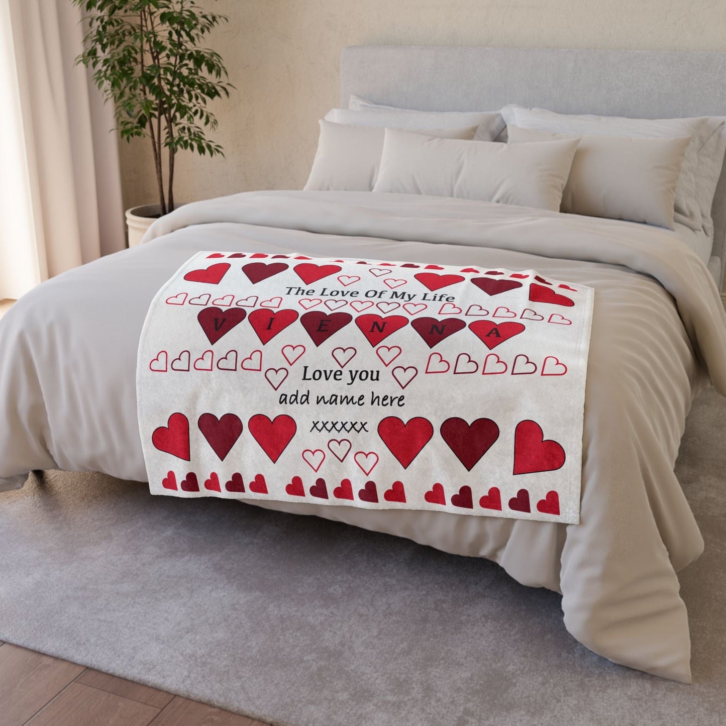 Printify Home Decor Personalised Name Heart Icon Blanket Red