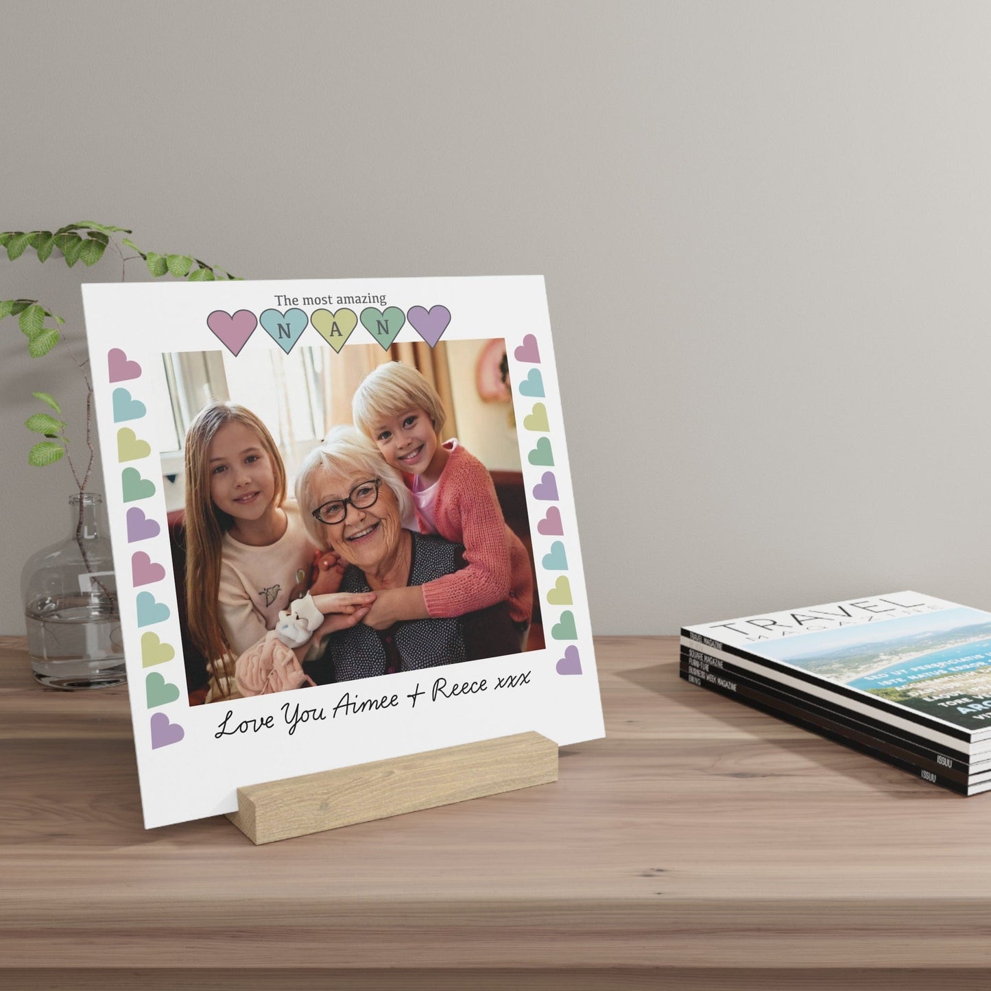 Printify Home Decor Personalised Nan Photo Board With Stand Heart