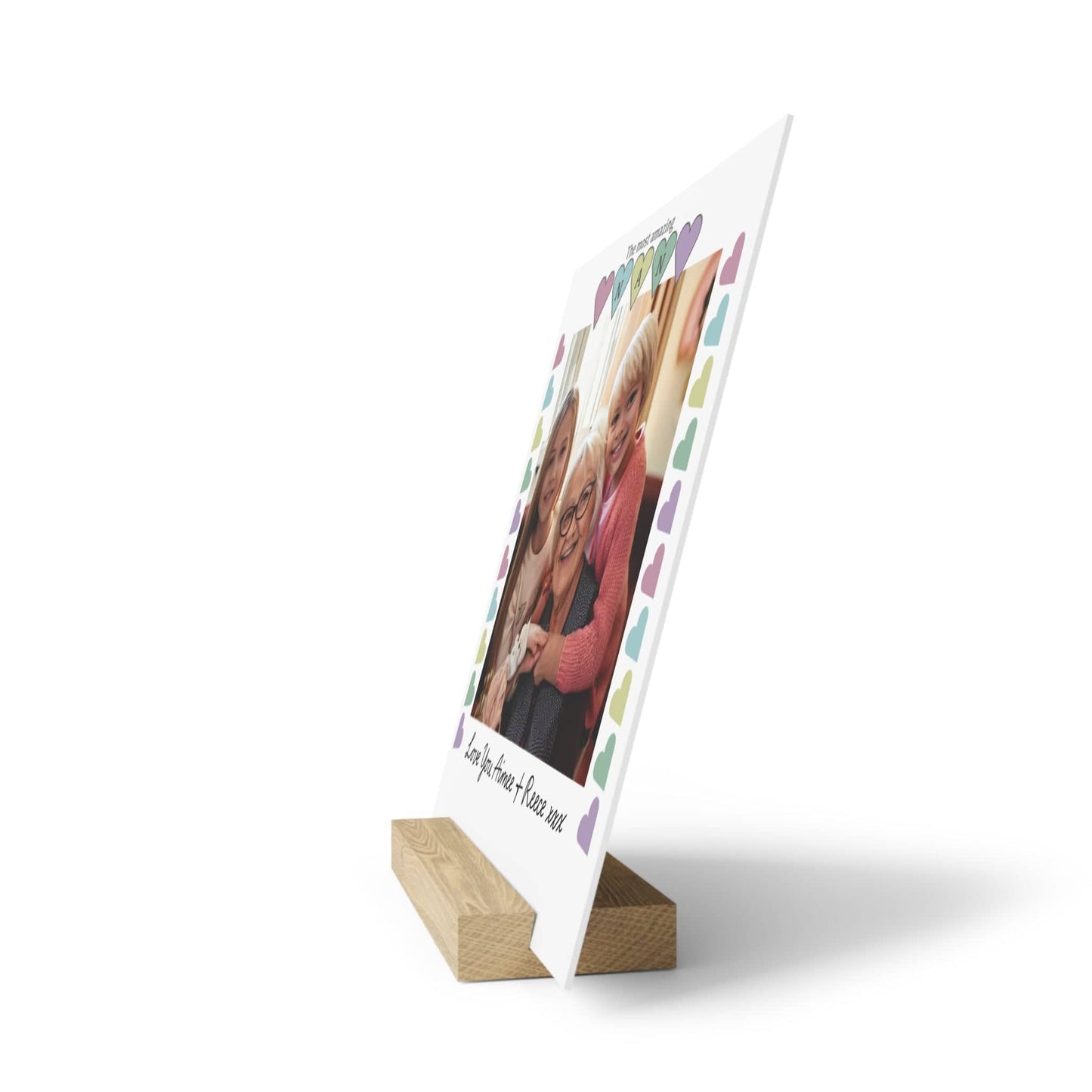 Printify Home Decor Personalised Nan Photo Board With Stand Heart