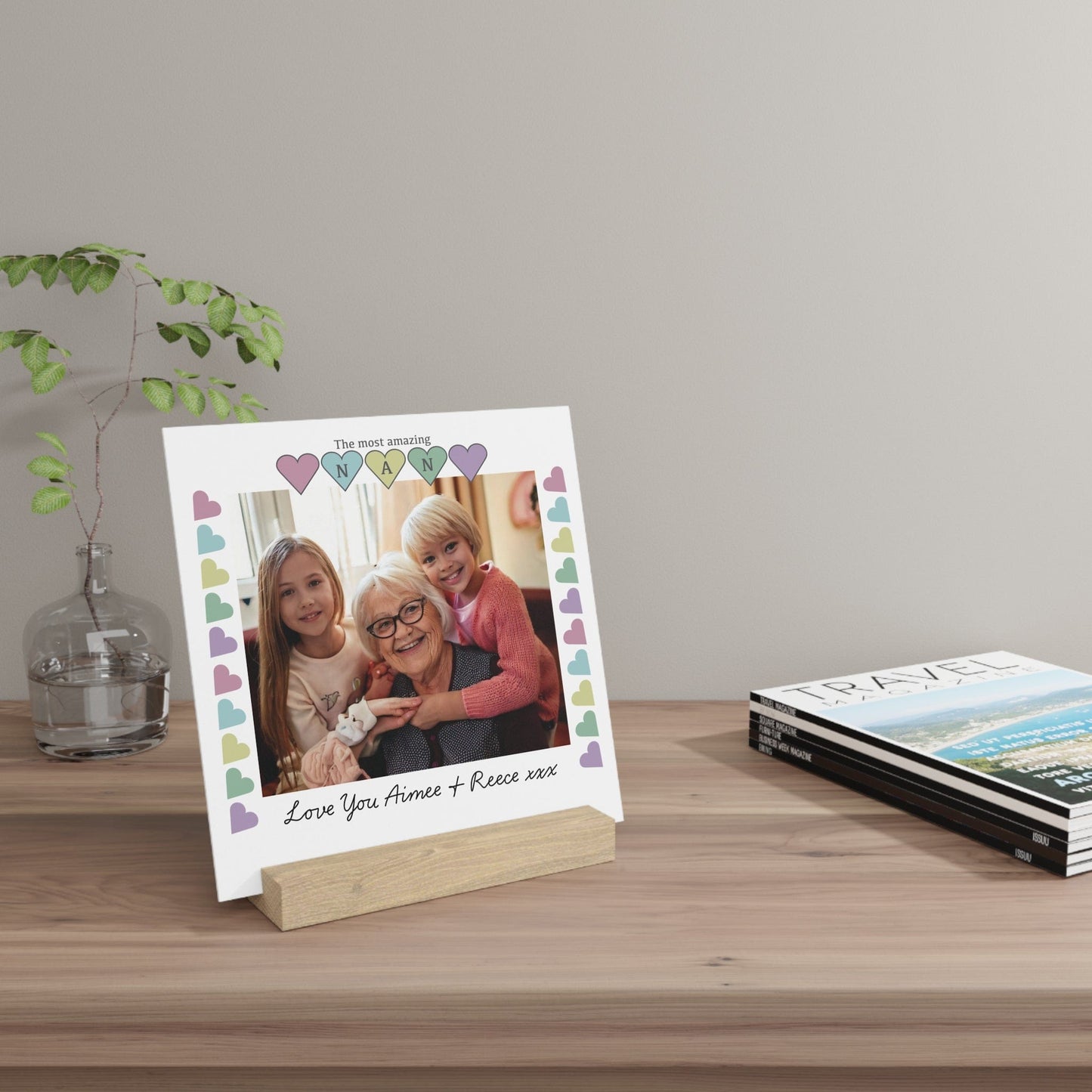 Printify Home Decor Personalised Nan Photo Board With Stand Heart