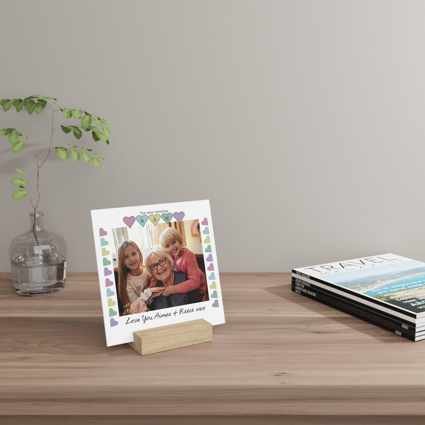 Printify Home Decor Personalised Nan Photo Board With Stand Heart