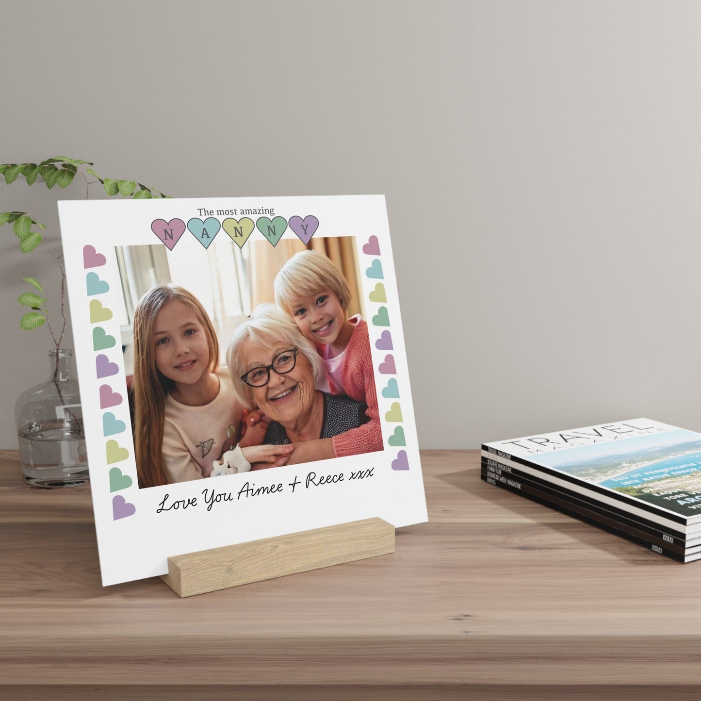 Printify Home Decor Personalised Nanny Photo Board With Stand Heart