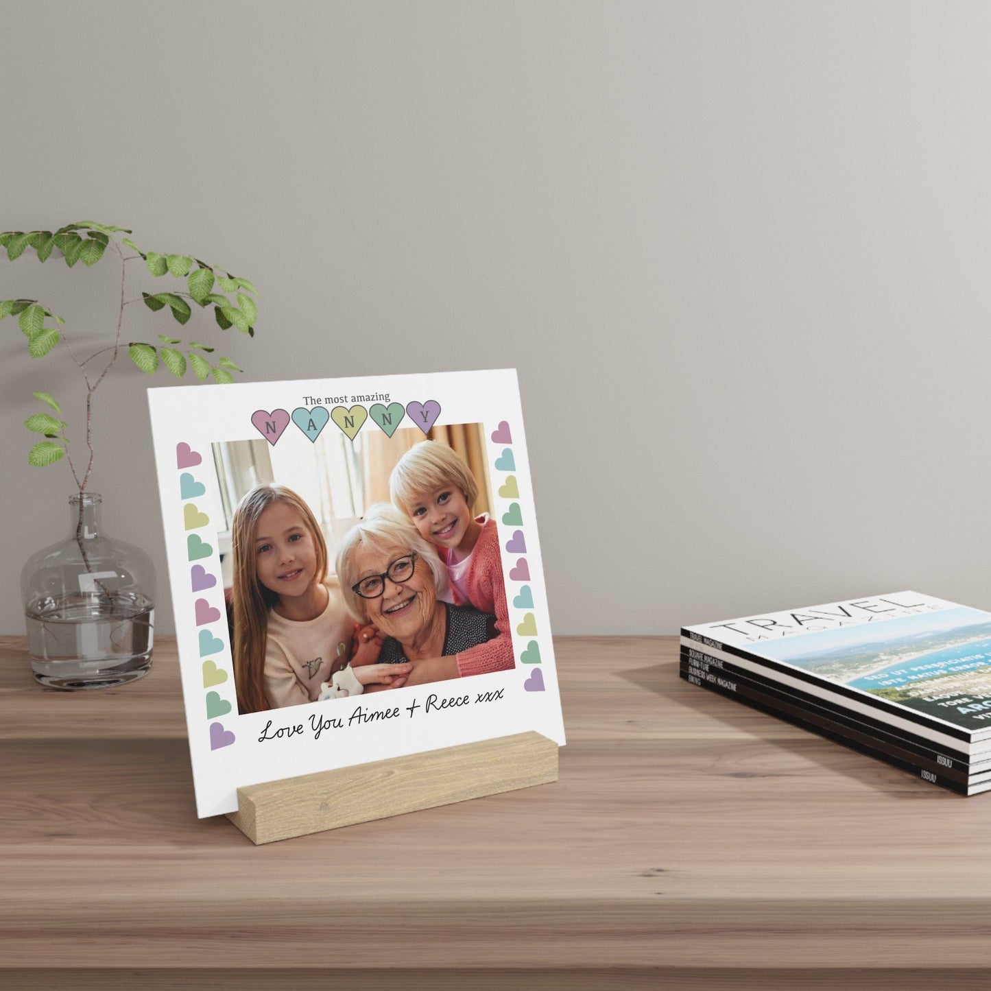 Printify Home Decor Personalised Nanny Photo Board With Stand Heart
