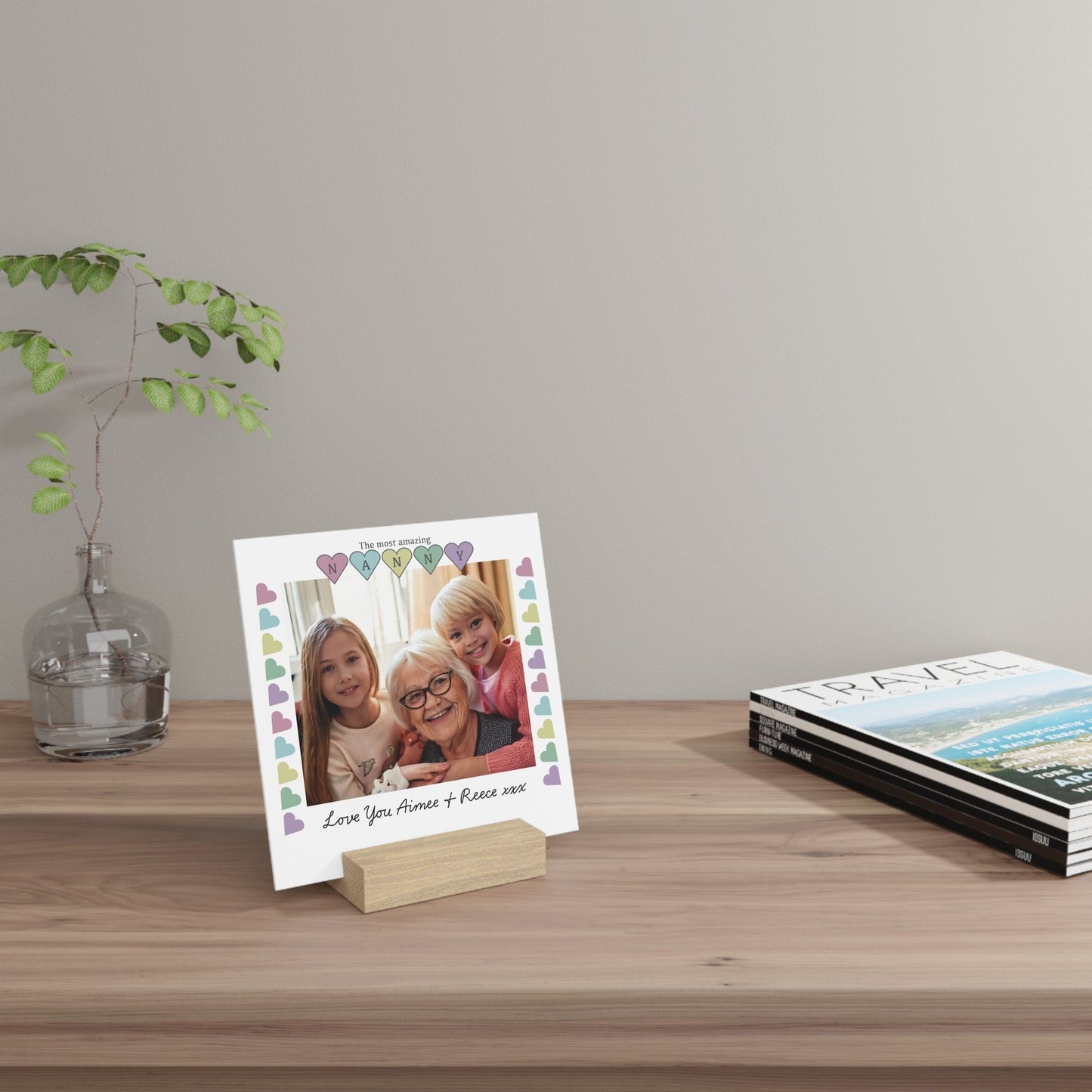 Printify Home Decor Personalised Nanny Photo Board With Stand Heart