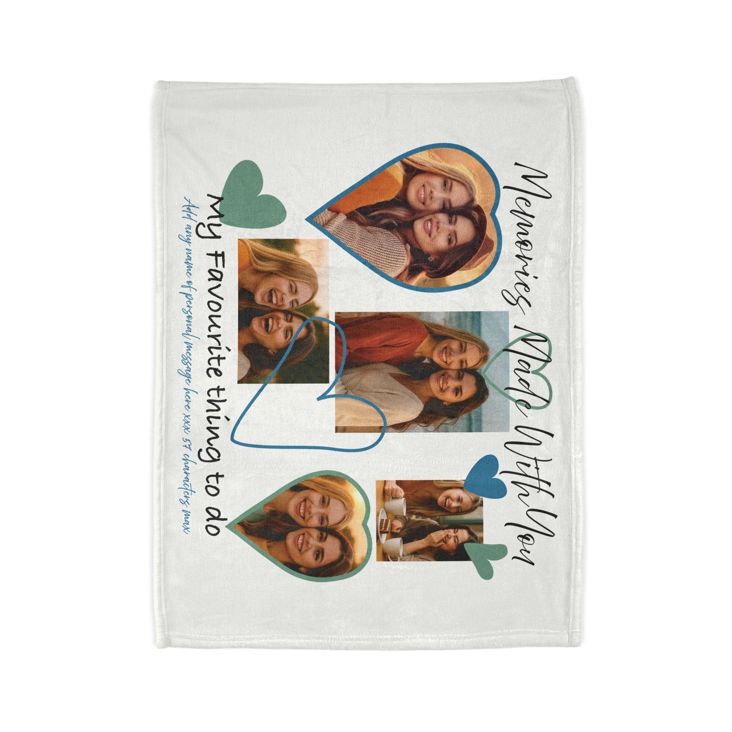 Printify Home Decor Personalised Photo Blanket with Heart Icons - Blue & Green Hearts