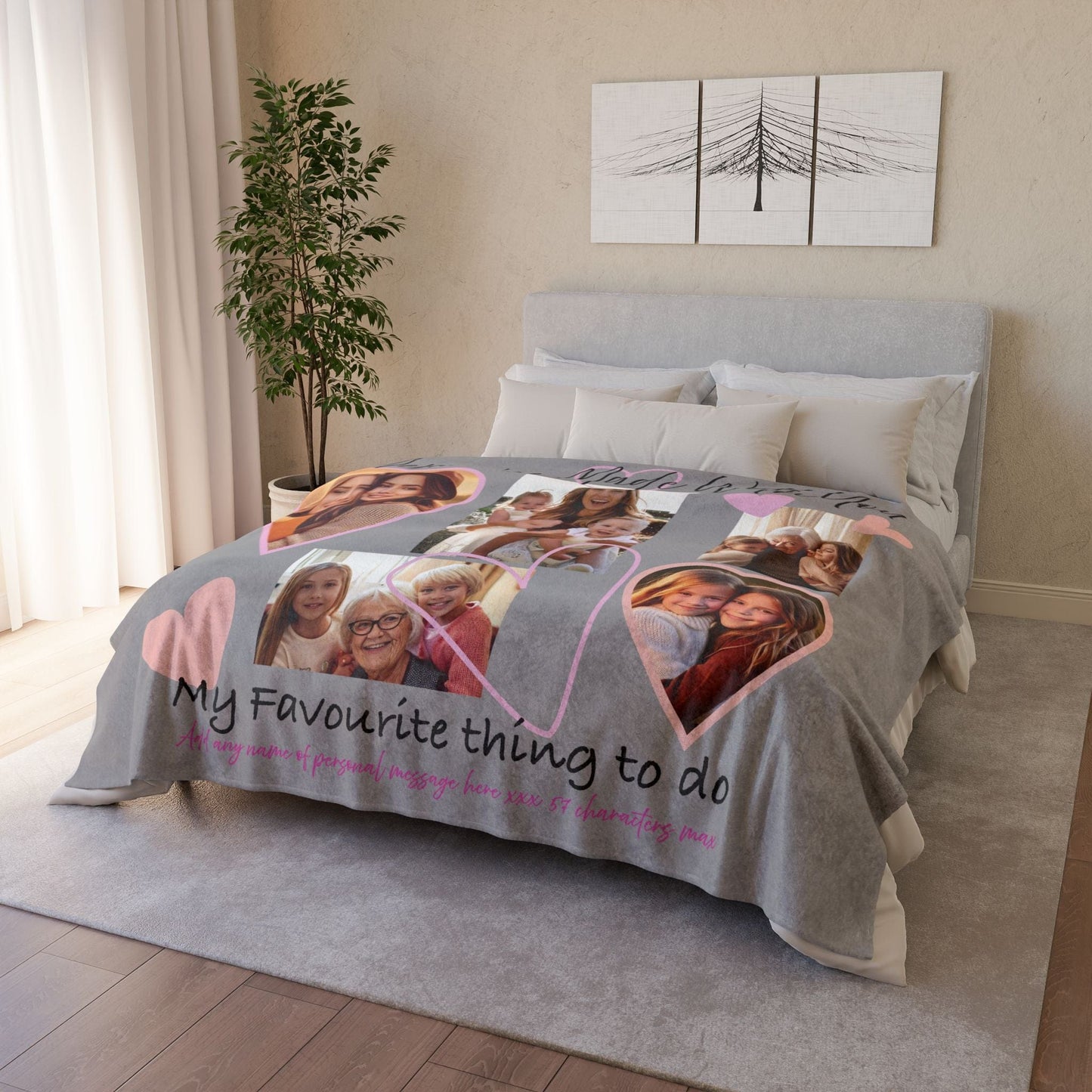 Printify Home Decor Personalised Photo Blanket with Heart Icons Grey