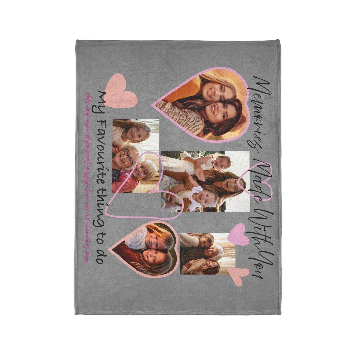 Printify Home Decor Personalised Photo Blanket with Heart Icons Grey