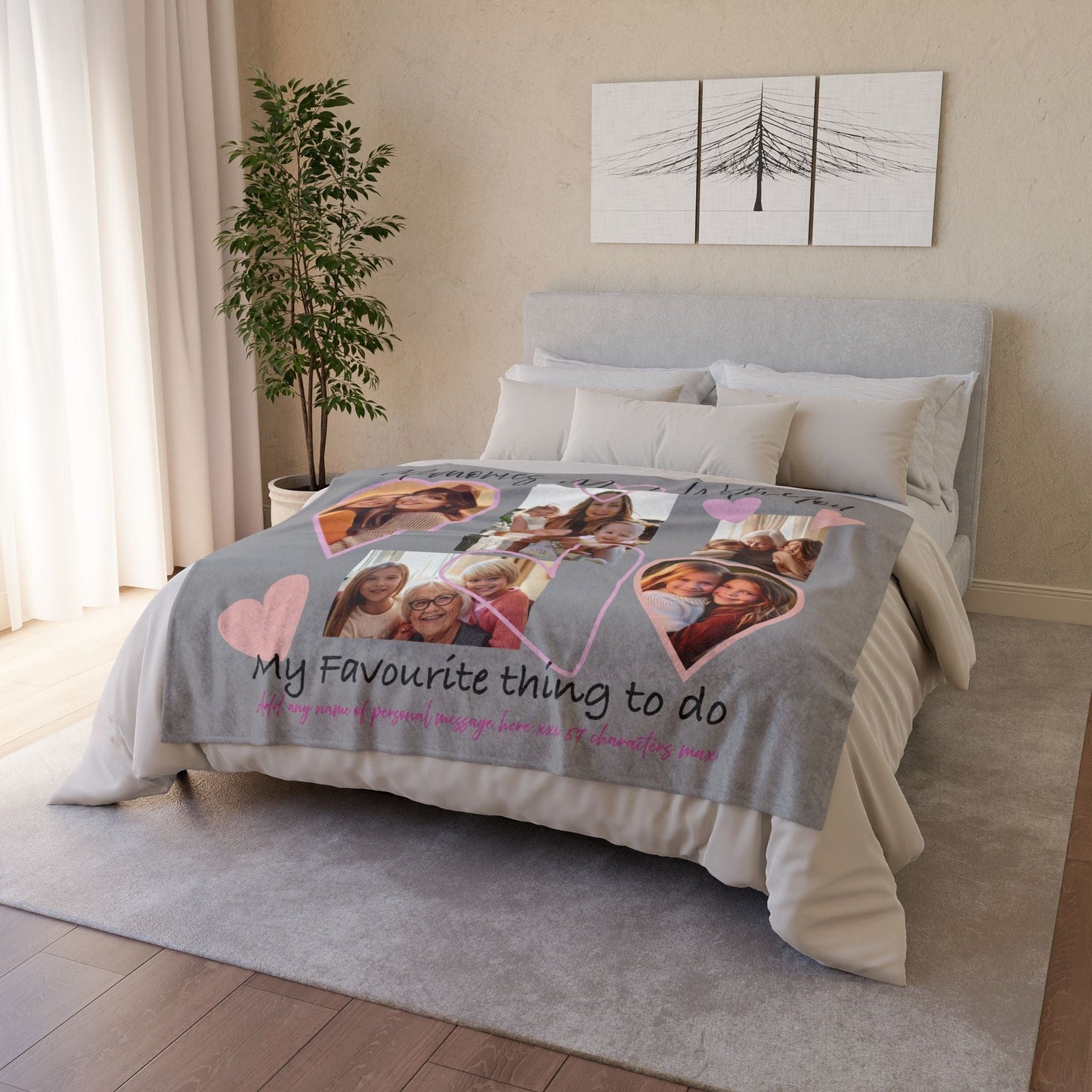 Printify Home Decor Personalised Photo Blanket with Heart Icons Grey