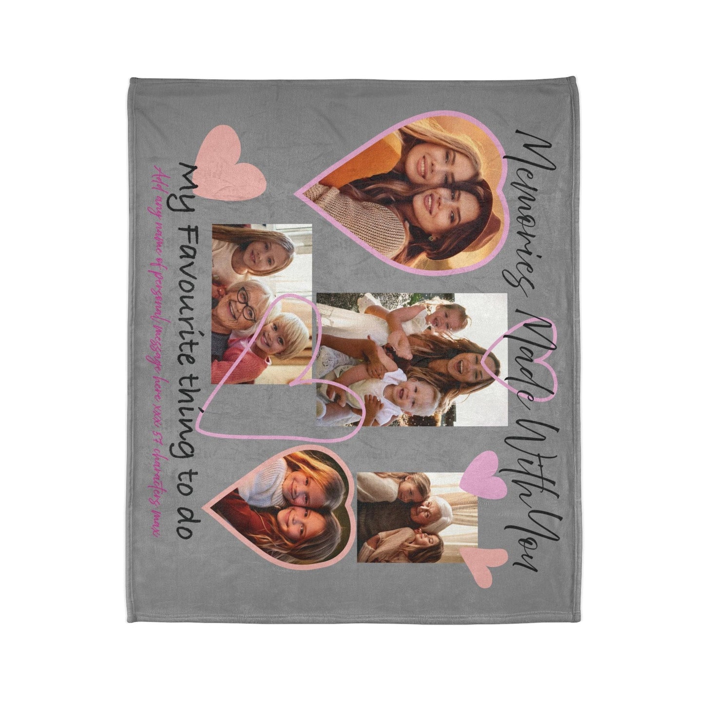 Printify Home Decor Personalised Photo Blanket with Heart Icons Grey