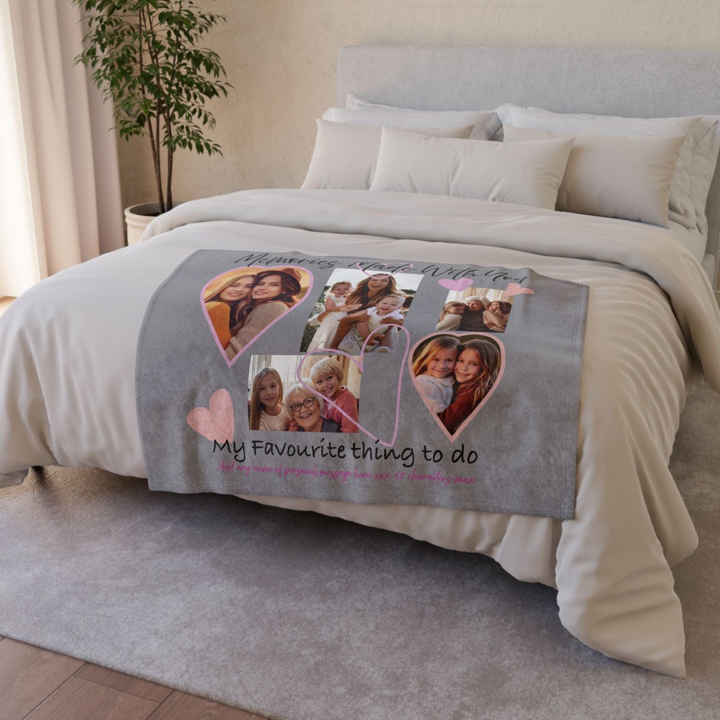 Printify Home Decor Personalised Photo Blanket with Heart Icons Grey