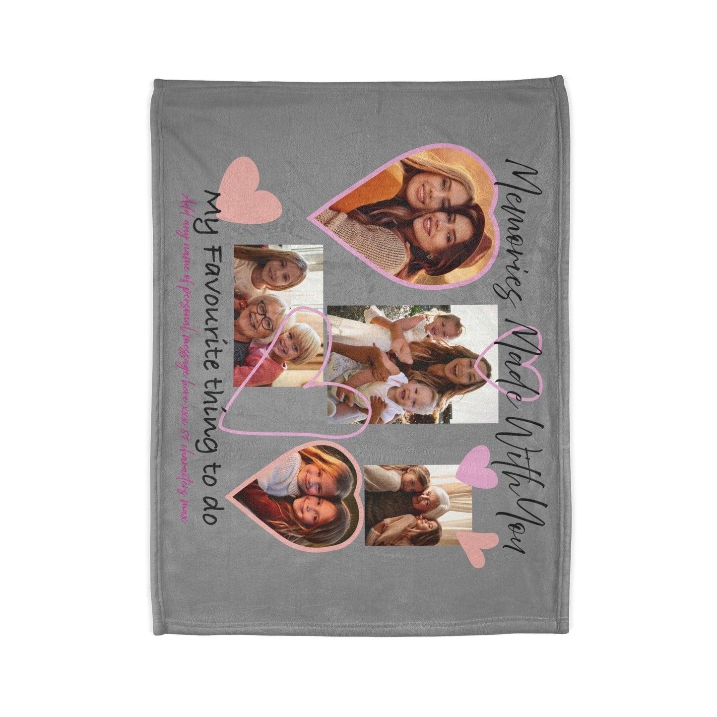 Printify Home Decor Personalised Photo Blanket with Heart Icons Grey