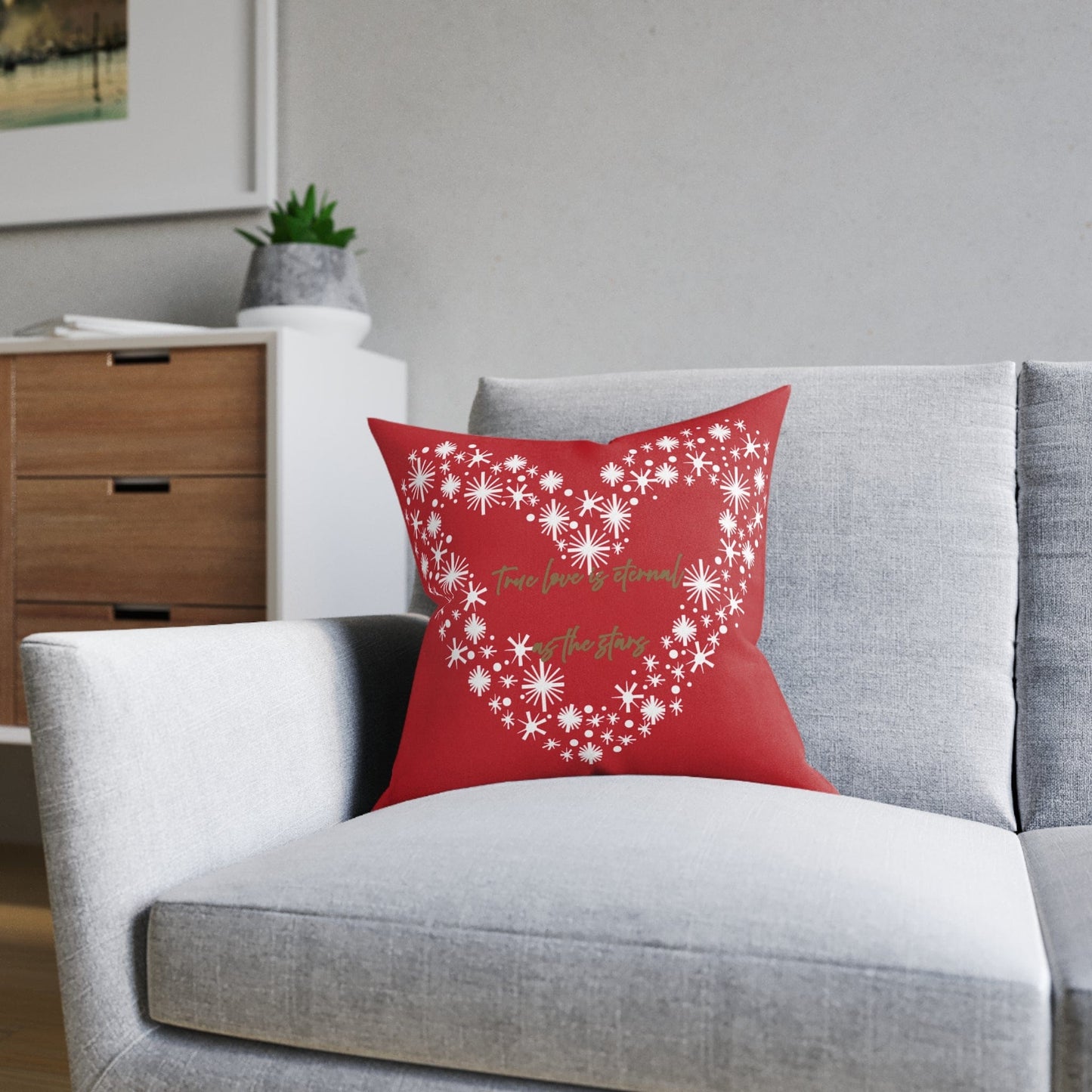 Printify Home Decor Red Cushion - True Love is Eternal as the Stars Heart Design