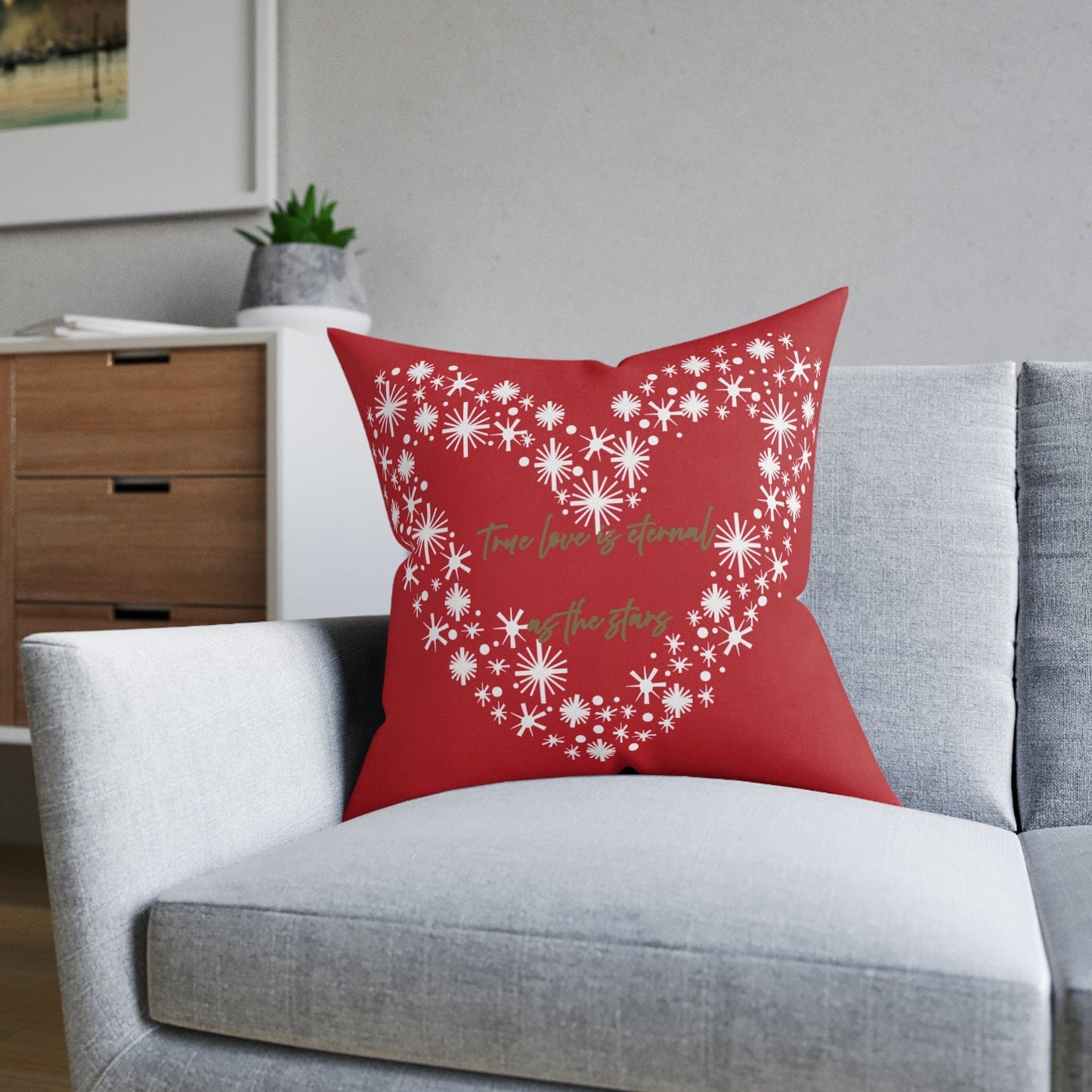 Printify Home Decor Red Cushion - True Love is Eternal as the Stars Heart Design