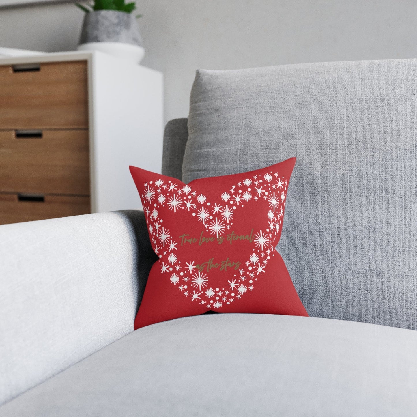 Printify Home Decor Red Cushion - True Love is Eternal as the Stars Heart Design