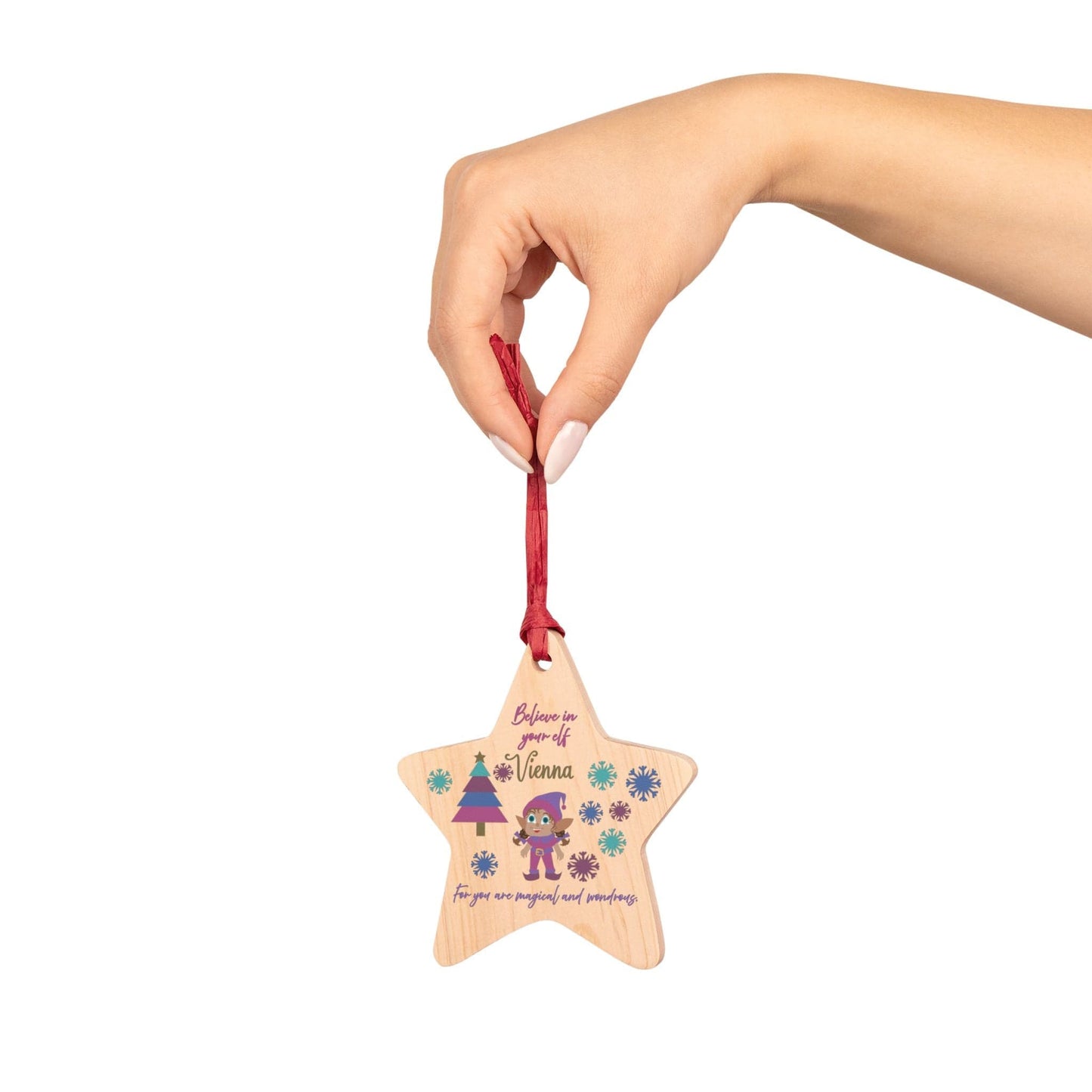 Printify Home Decor Star / One Size Personalised Elf Wooden Star Ornament - Pink